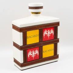 Mid-Century Rum Bacardi Ceramic Bottle with Red and Yellow Enamel