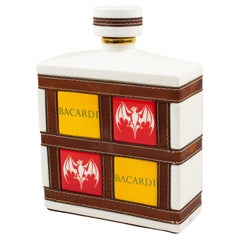 Retro Mid-Century Rum Bacardi Ceramic Bottle with Red and Yellow Enamel