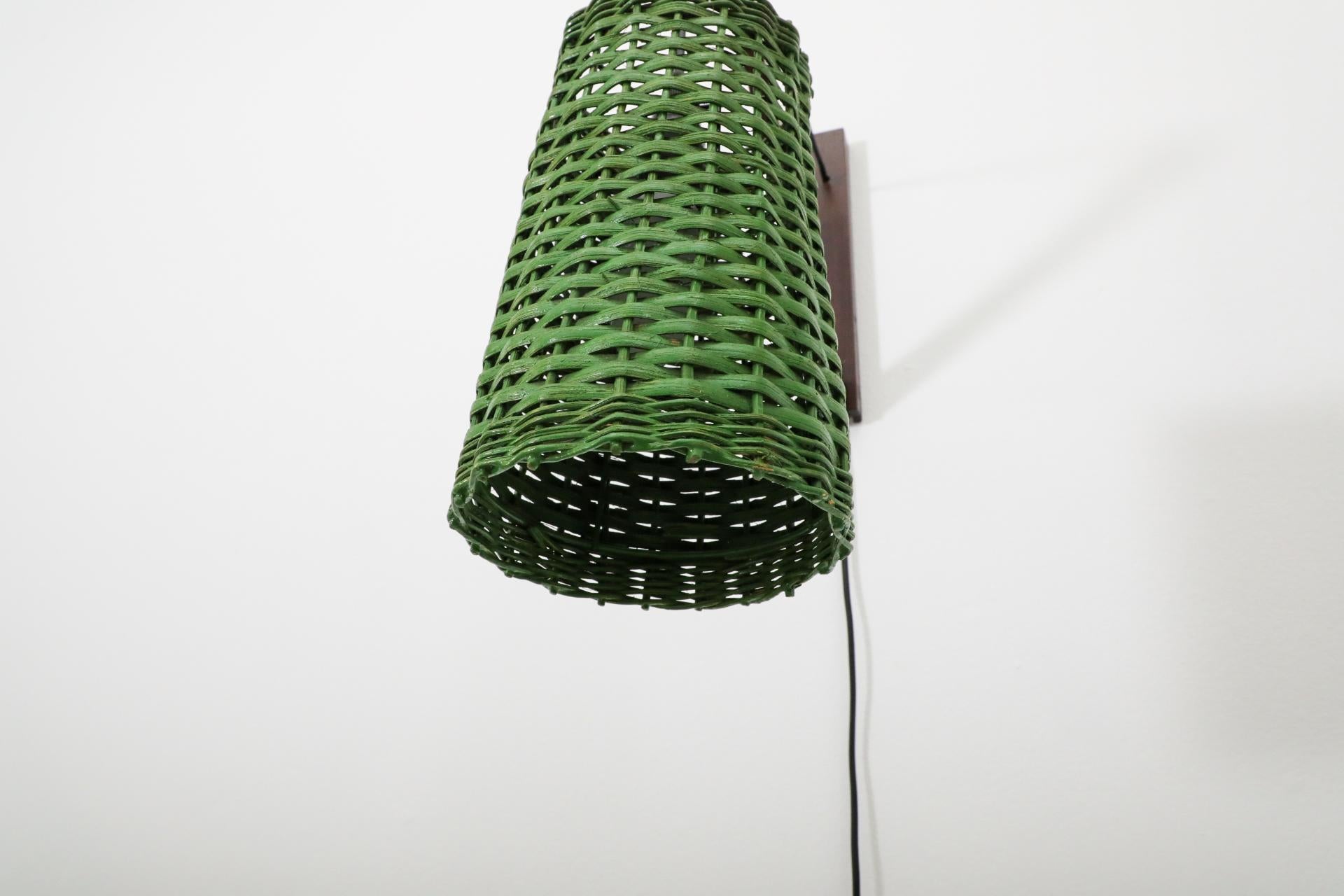 Mid-Century Rupprecht Skrip Style Wall Lamp with Green Rattan Shade, 1960's 6