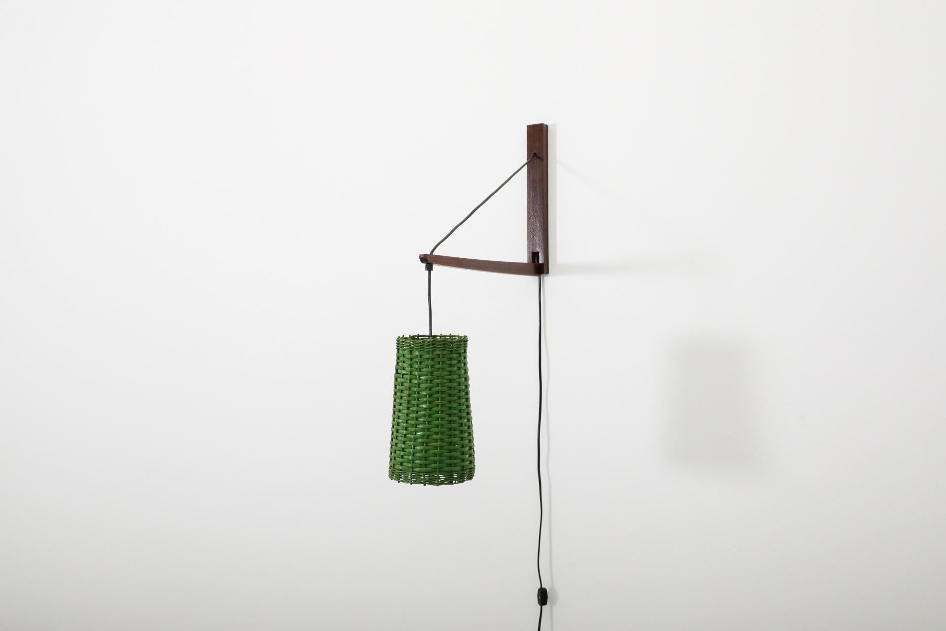Mid-Century Rupprecht Skrip Style Wall Lamp with Green Rattan Shade, 1960's 9