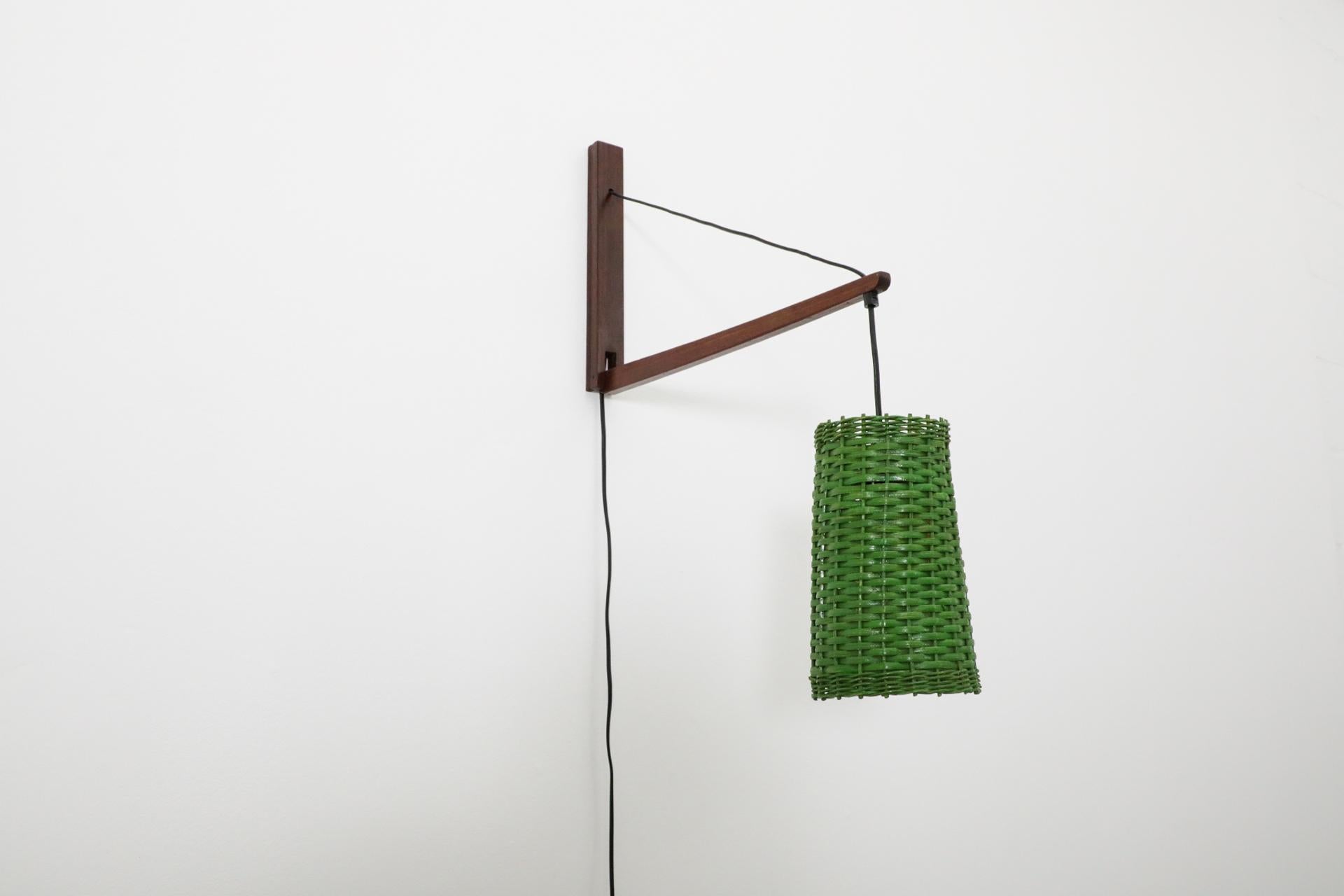 Mid-Century Rupprecht Skrip Style Wall Lamp with Green Rattan Shade, 1960's 11