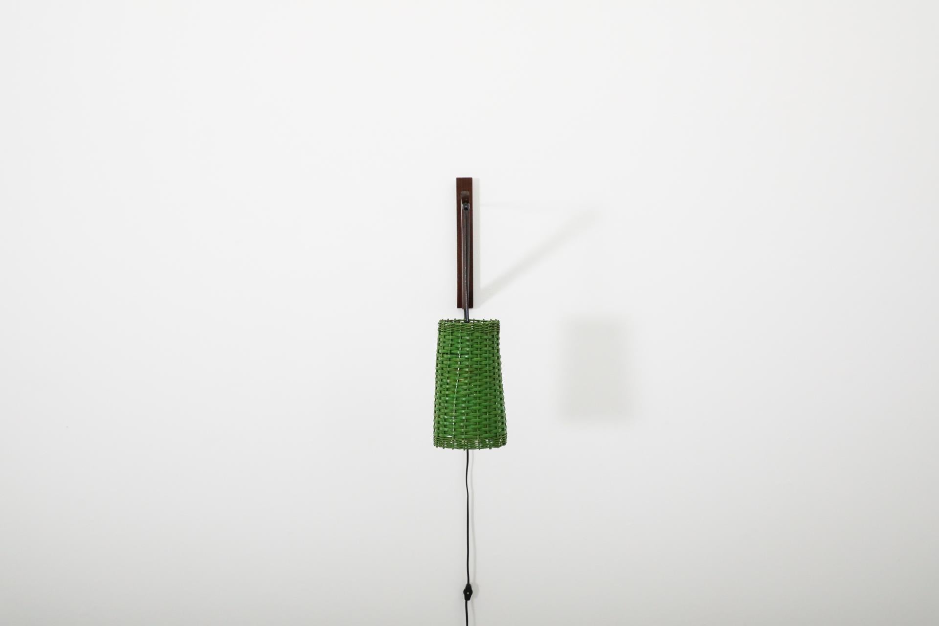 Mid-Century Modern Mid-Century Rupprecht Skrip Style Wall Lamp with Green Rattan Shade, 1960's