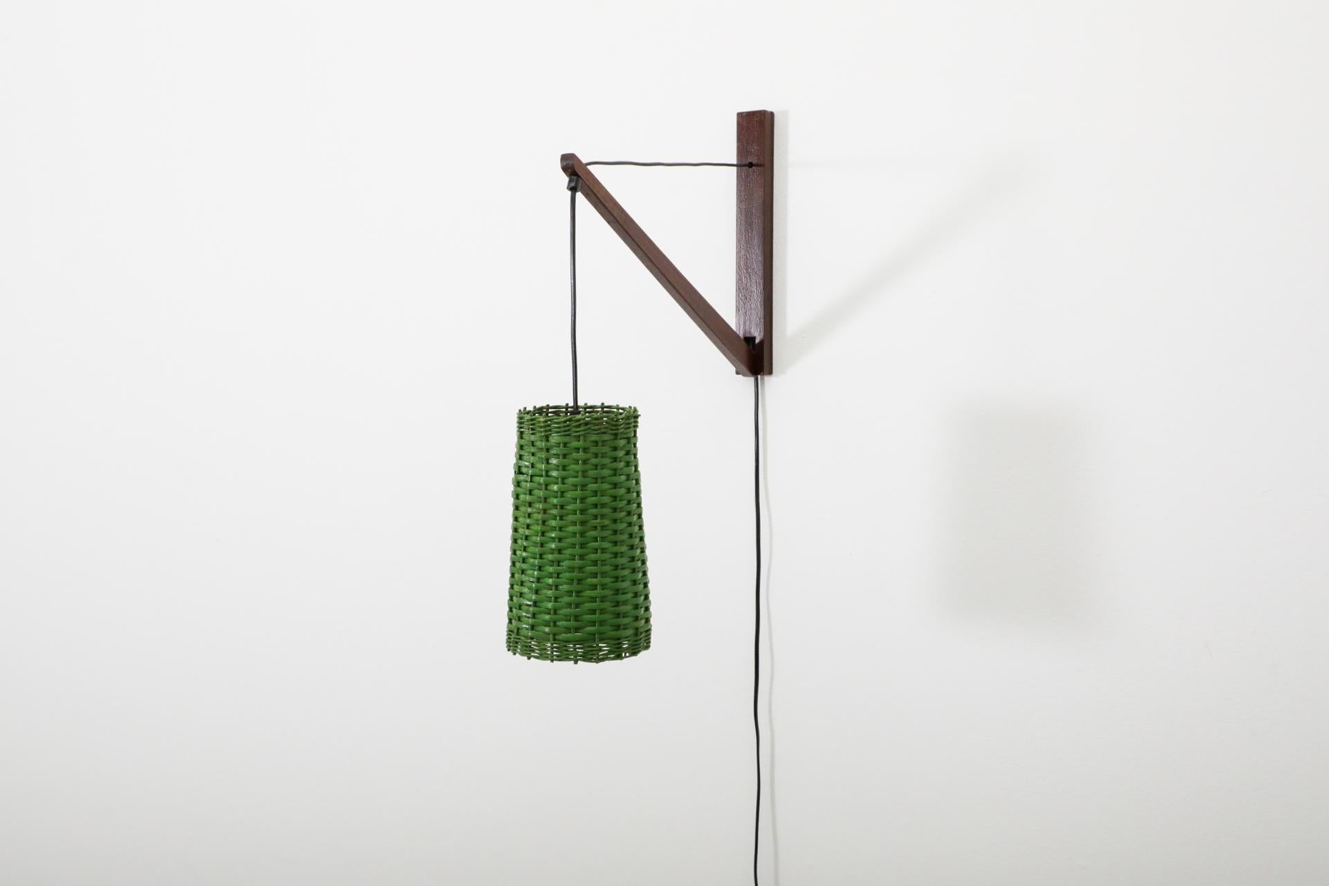 Dutch Mid-Century Rupprecht Skrip Style Wall Lamp with Green Rattan Shade, 1960's