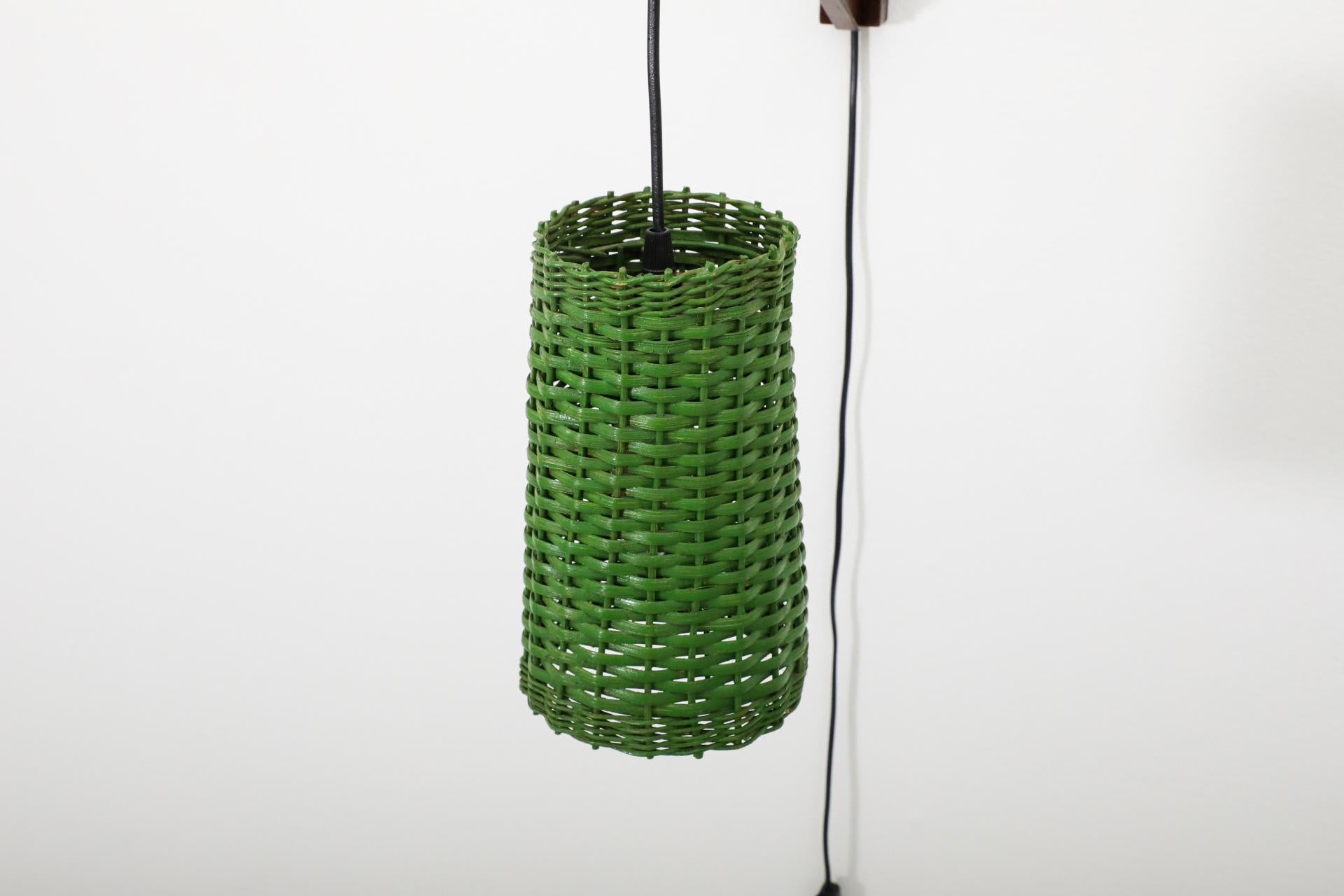 20th Century Mid-Century Rupprecht Skrip Style Wall Lamp with Green Rattan Shade, 1960's