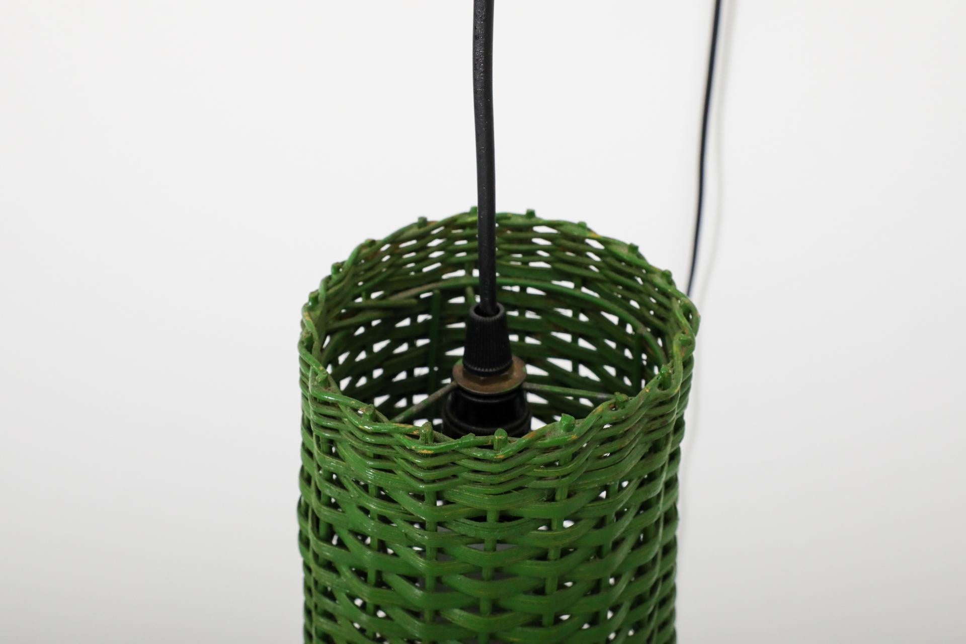 Mid-Century Rupprecht Skrip Style Wall Lamp with Green Rattan Shade, 1960's 1