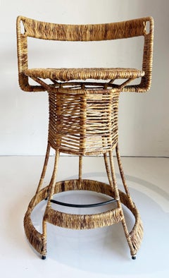 Mid-Century Rush, Eisen Barhocker von Französisch Designer Roger Coster, Sitz 28" hoch