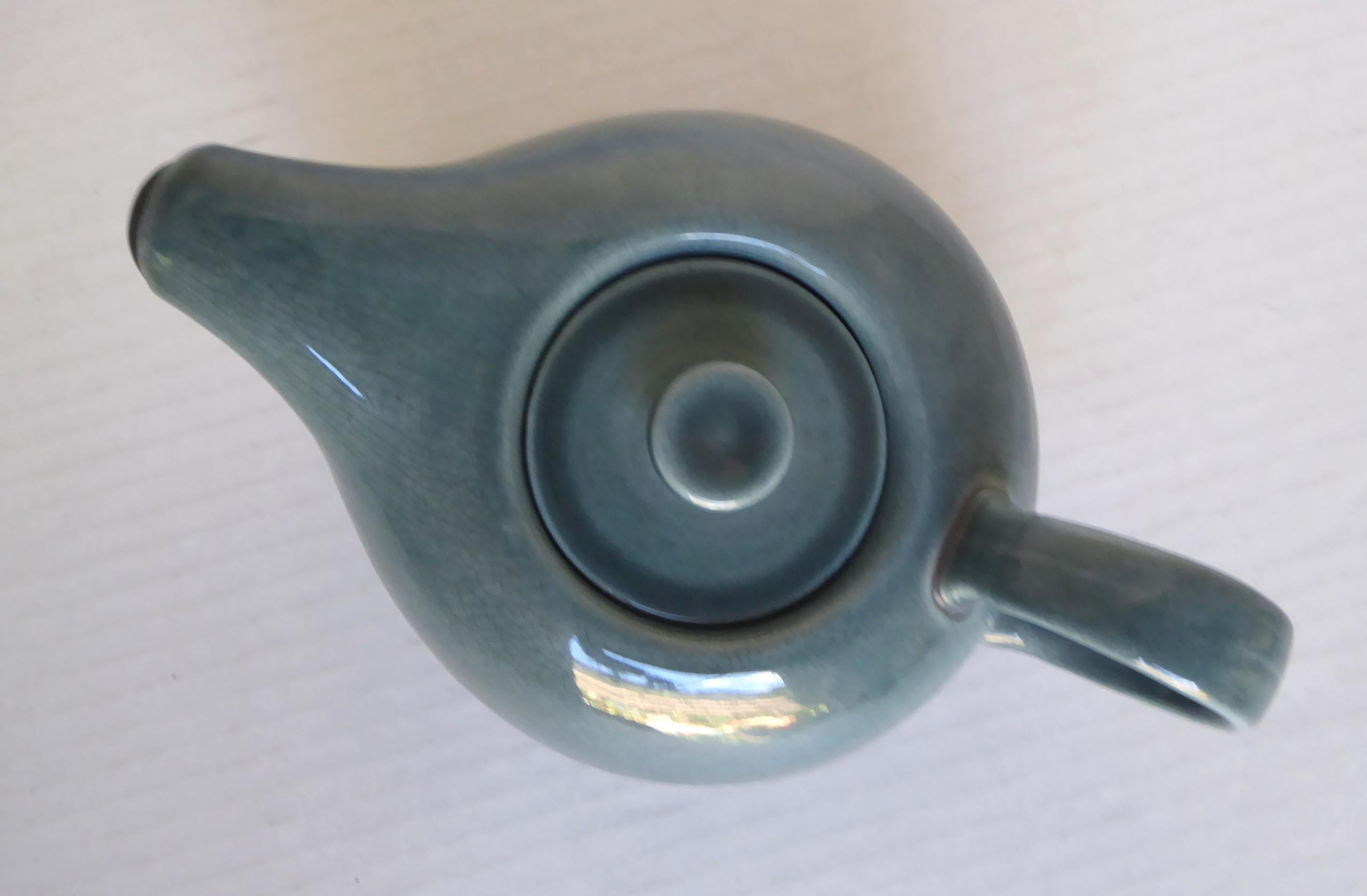Mid Century Russel Wright Seafoam Blue American Modern Ceramic Coffee Pot For Sale 1