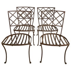 Mid Century Russell Woodard Outdoor Iron Garden Dining Chairs, Set of 4