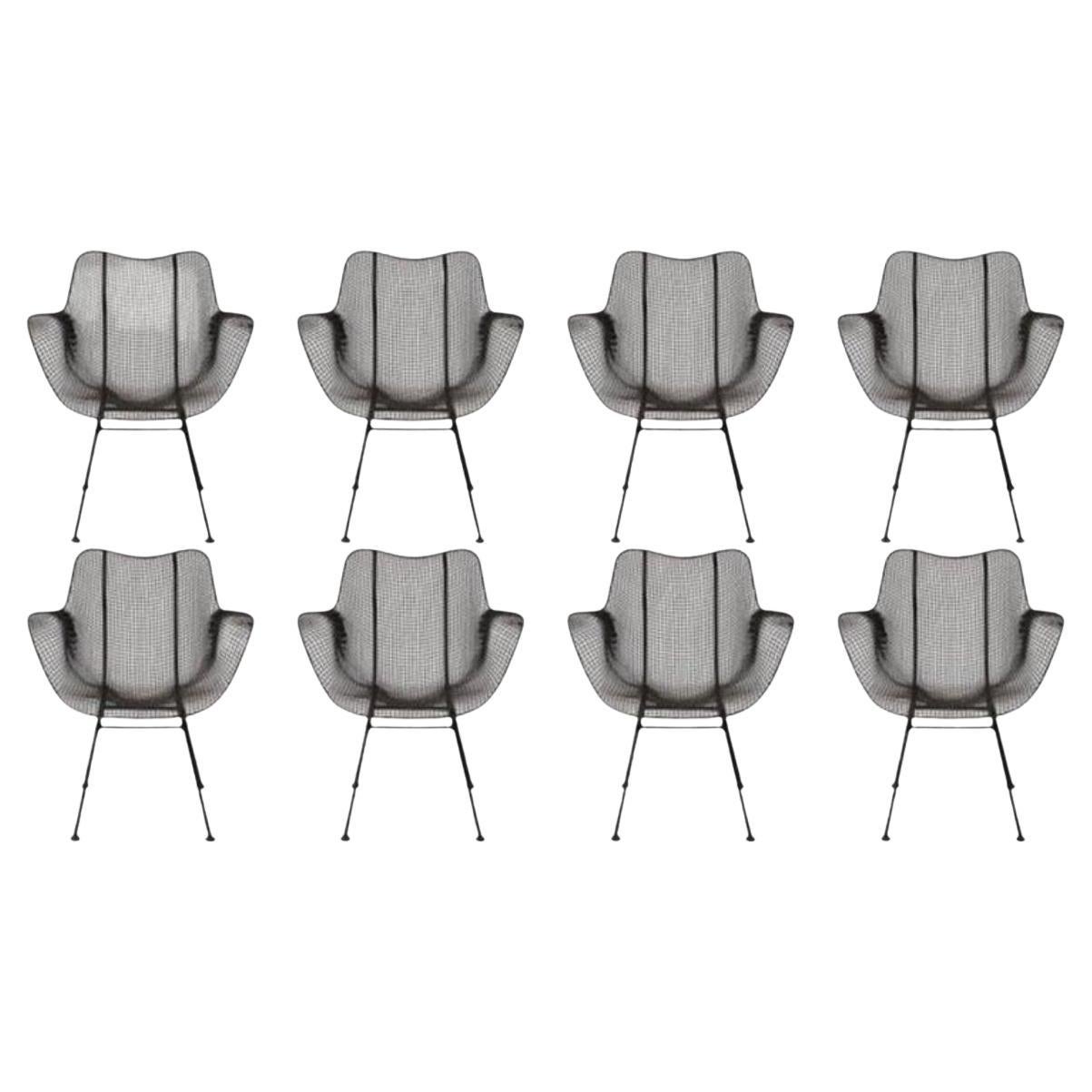 Mid century Russell Woodard sculptura mesh organically sculpted low Patio armchair. Very Iconic Designed outdoor Patio Chairs. All chairs are original Circa 1960 - they have been repainted with an outdoor black Satin paint. Chairs are original. All