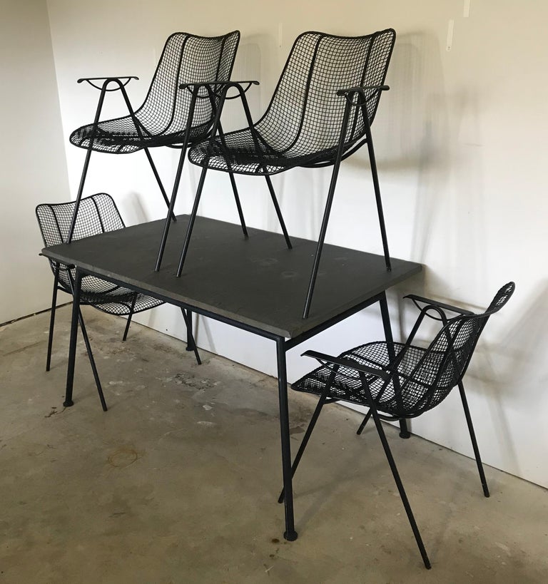 Mid Century Russell Woodard Sculptura Slate Top Dining Table with Four