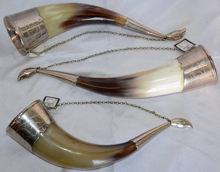 Midcentury Russian Caucasian Silver Alloy Drinking Horns For Sale at