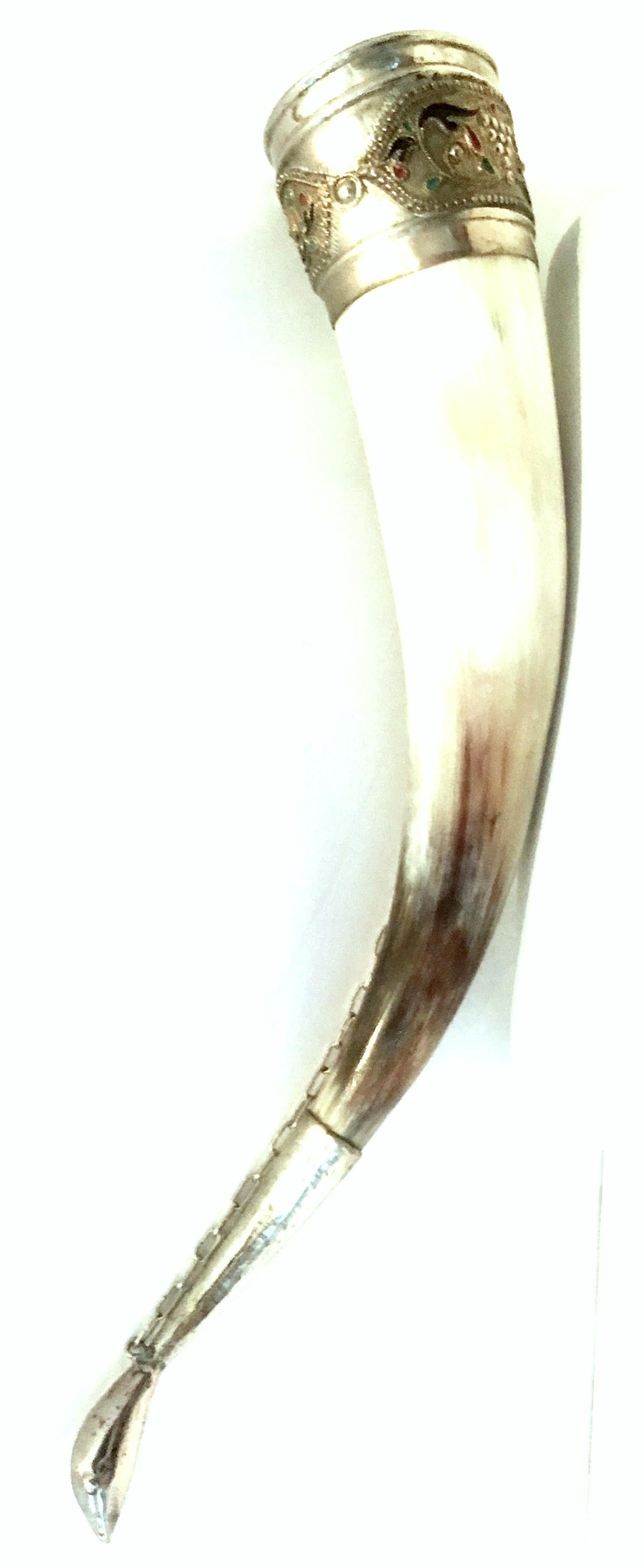 Midcentury Russian Caucasian Silver Alloy and Enamel Cloisonné Drinking Horn 10