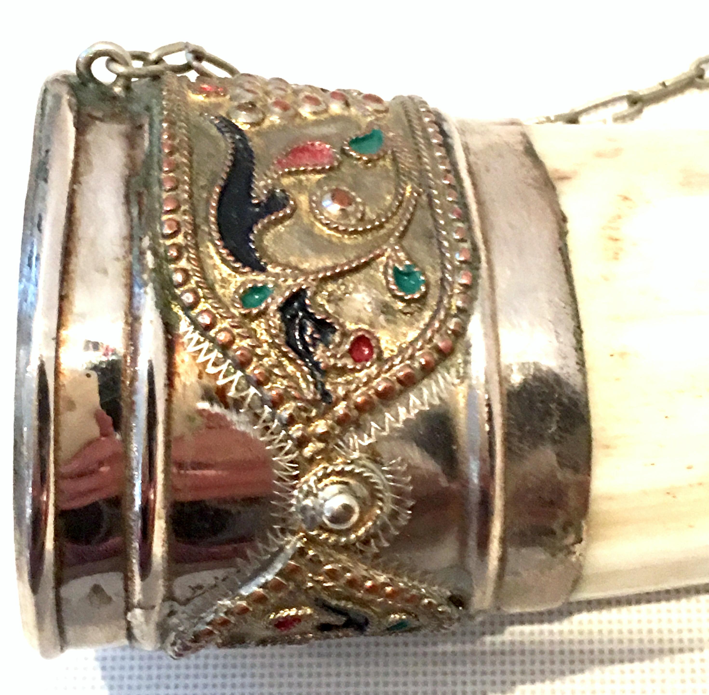 20th Century Midcentury Russian Caucasian Silver Alloy and Enamel Cloisonné Drinking Horn