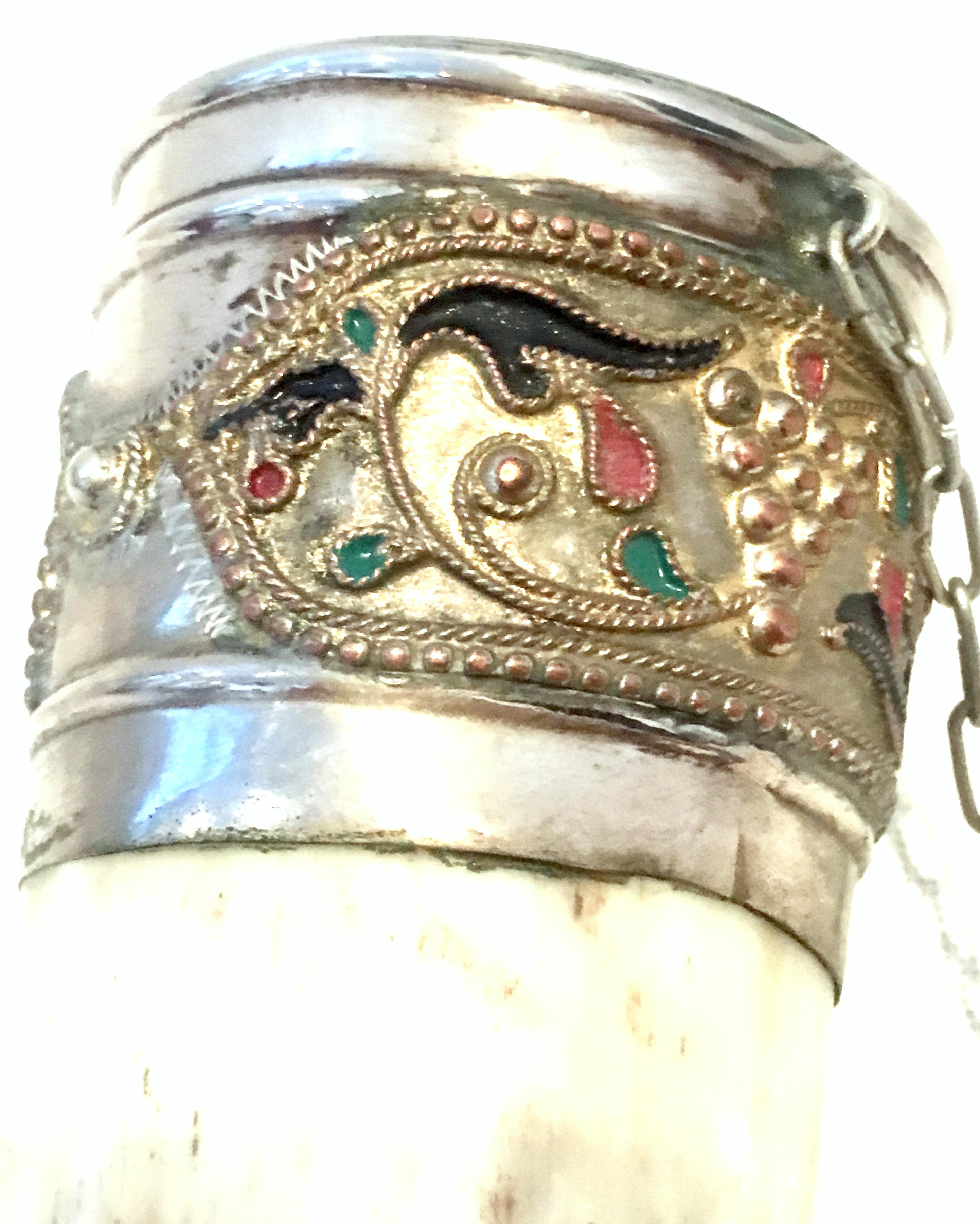 Midcentury Russian Caucasian Silver Alloy and Enamel Cloisonné Drinking Horn 1