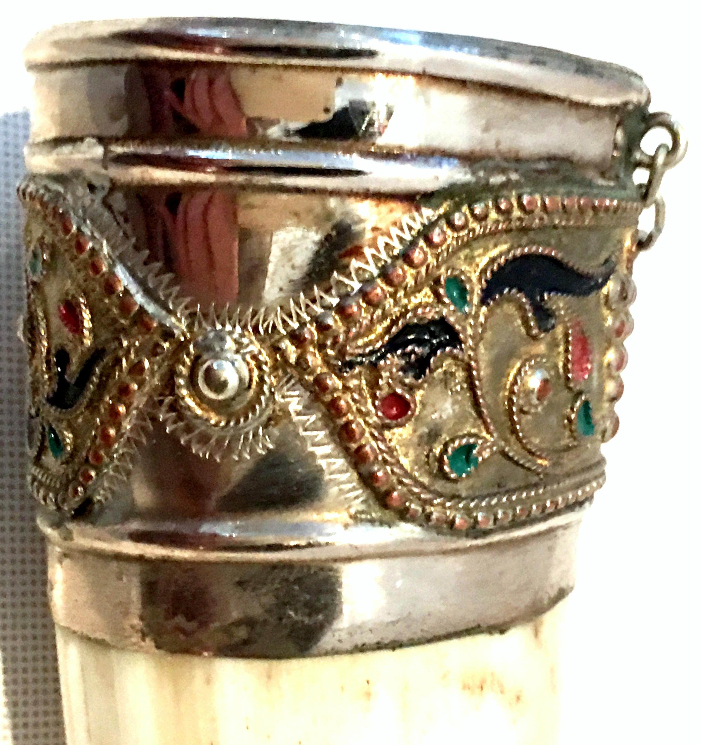 Midcentury Russian Caucasian Silver Alloy and Enamel Cloisonné Drinking Horn 2