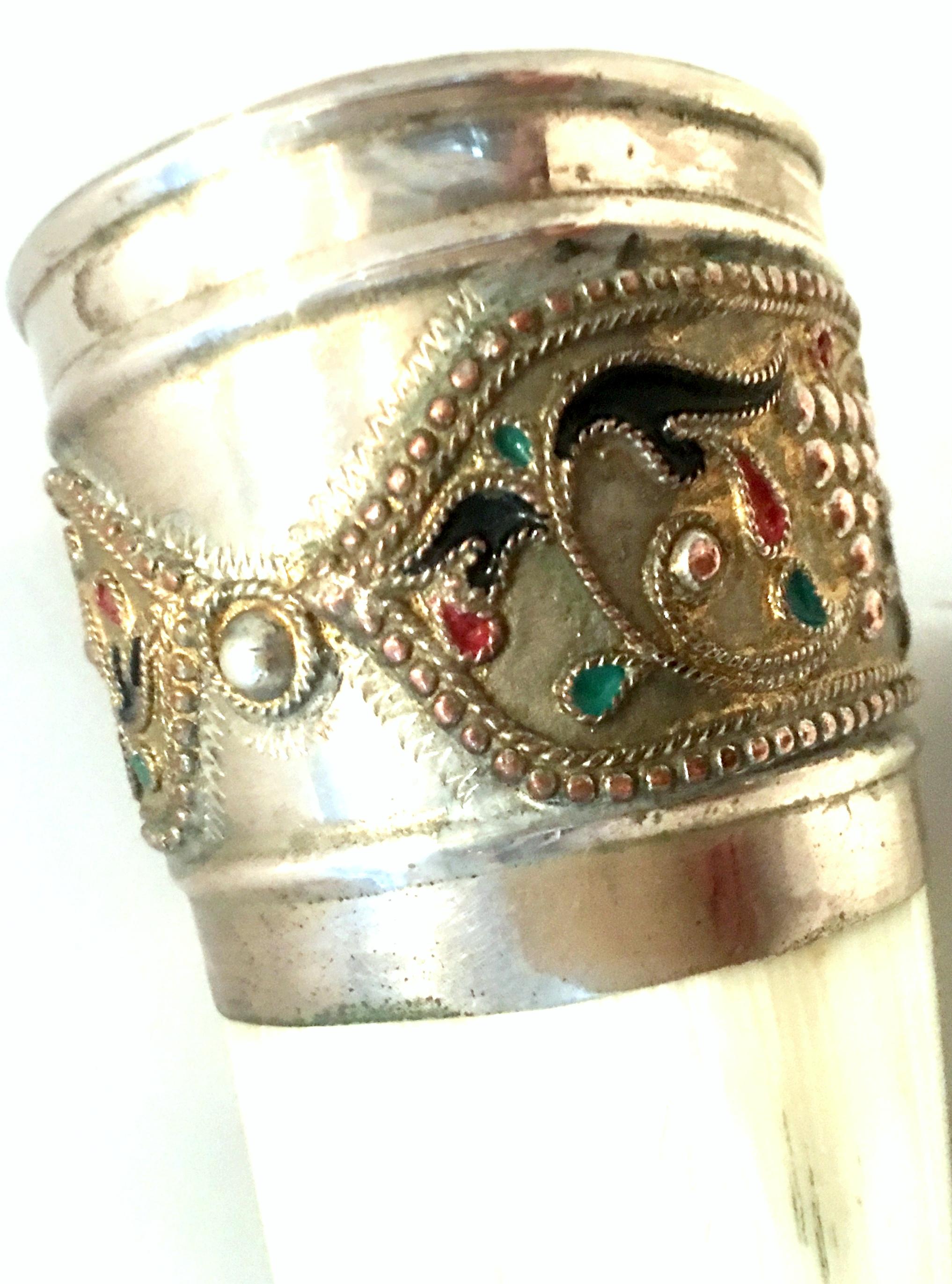 Midcentury Russian Caucasian Silver Alloy and Enamel Cloisonné Drinking Horn 3
