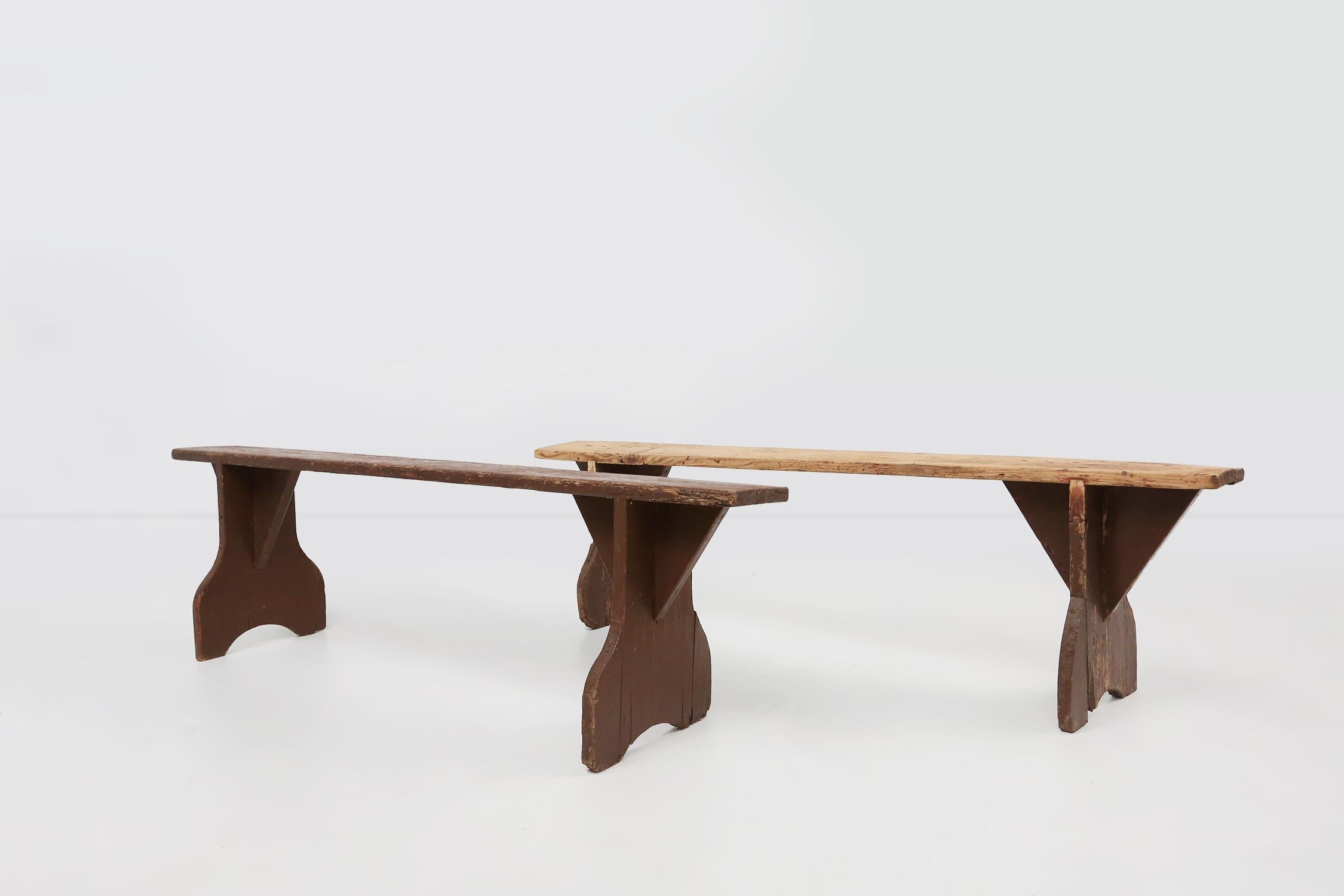 Mid-century rustic bench in brown painted wood, France ca. 1890 For Sale 3
