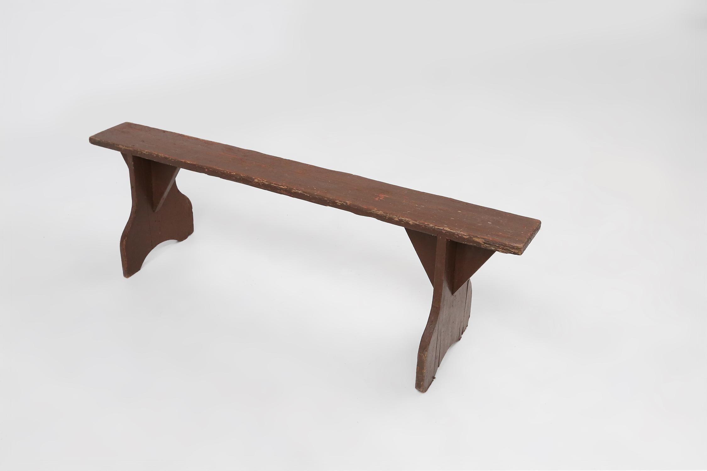 Mid-Century Modern Mid-century rustic bench in brown painted wood, France ca. 1890 For Sale
