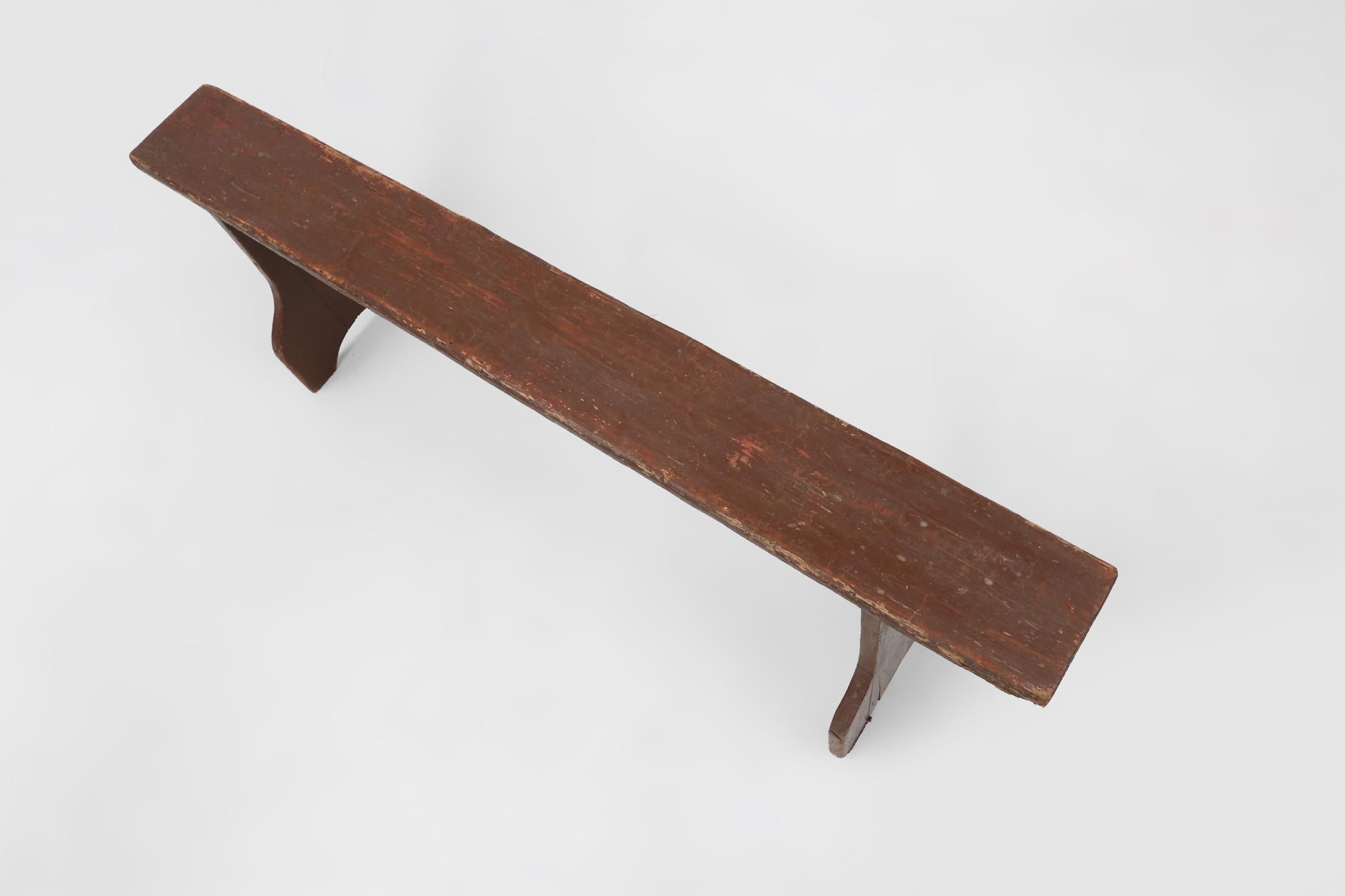 Mid-century rustic bench in brown painted wood, France ca. 1890 For Sale 1