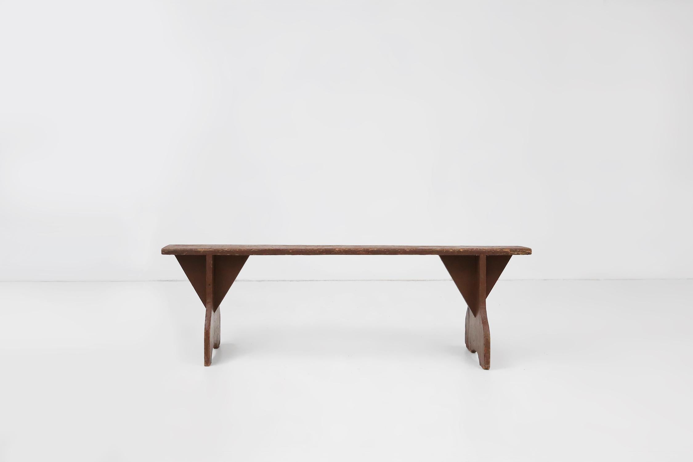 Mid-century rustic bench in brown painted wood, France ca. 1890 For Sale 2
