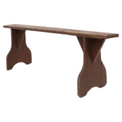 Mid-century rustic bench in brown painted wood, France ca. 1890