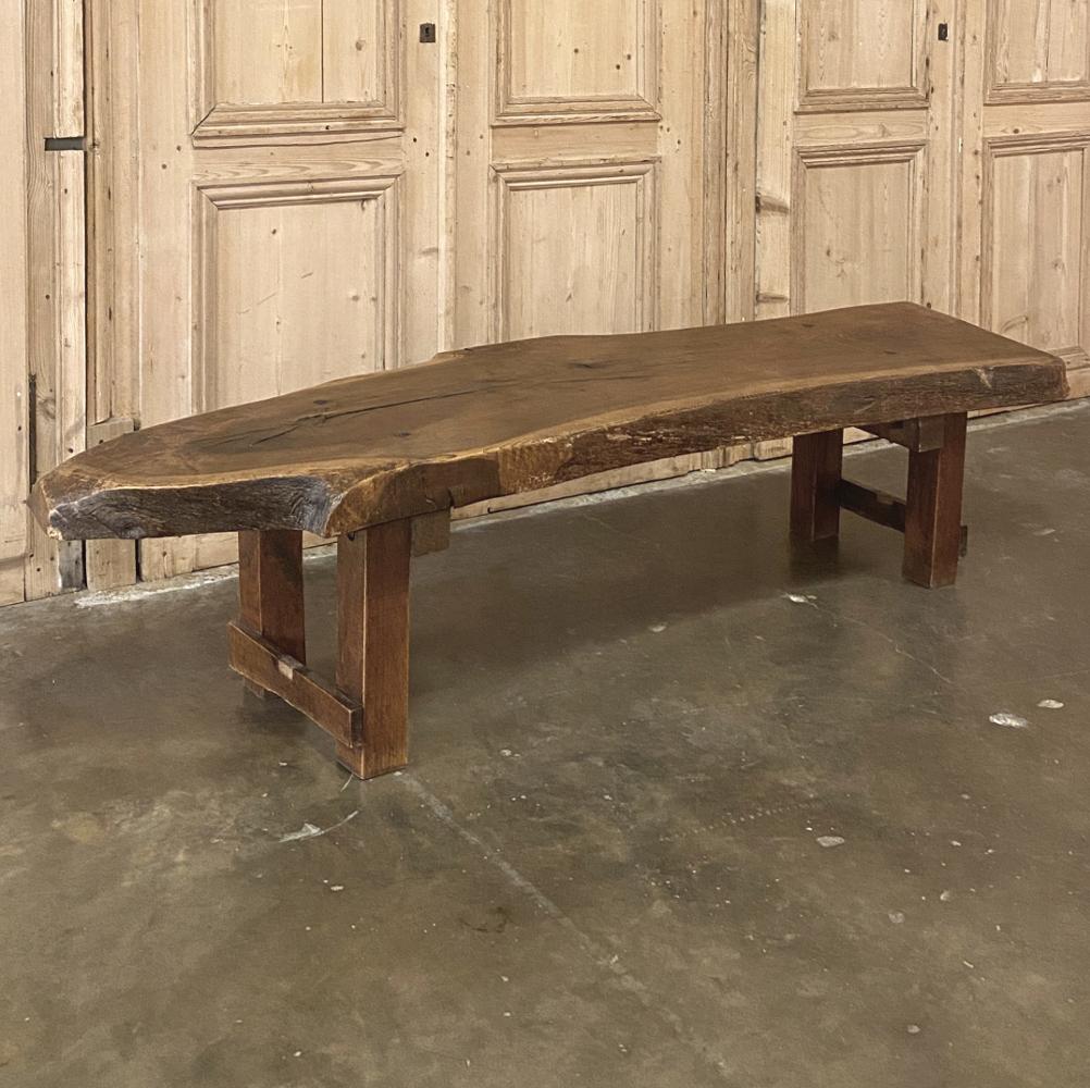 French Midcentury Rustic Log Plank Coffee Table