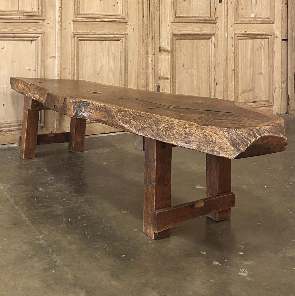 Hand-Crafted Midcentury Rustic Log Plank Coffee Table