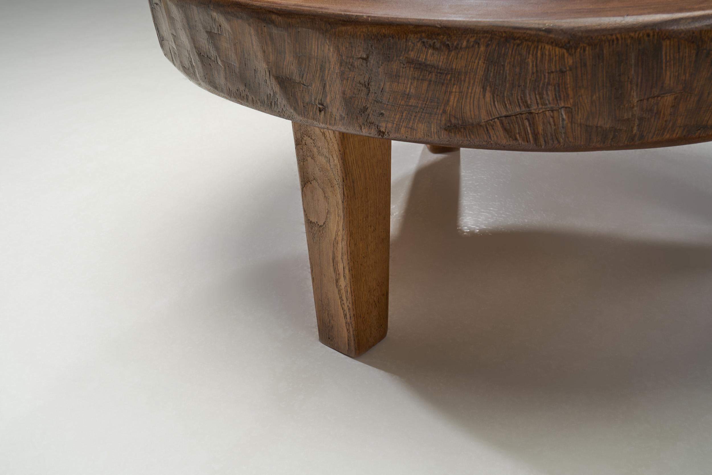 Midcentury Rustic Solid Wood Coffee Table, Europe, circa 1950s For Sale 10