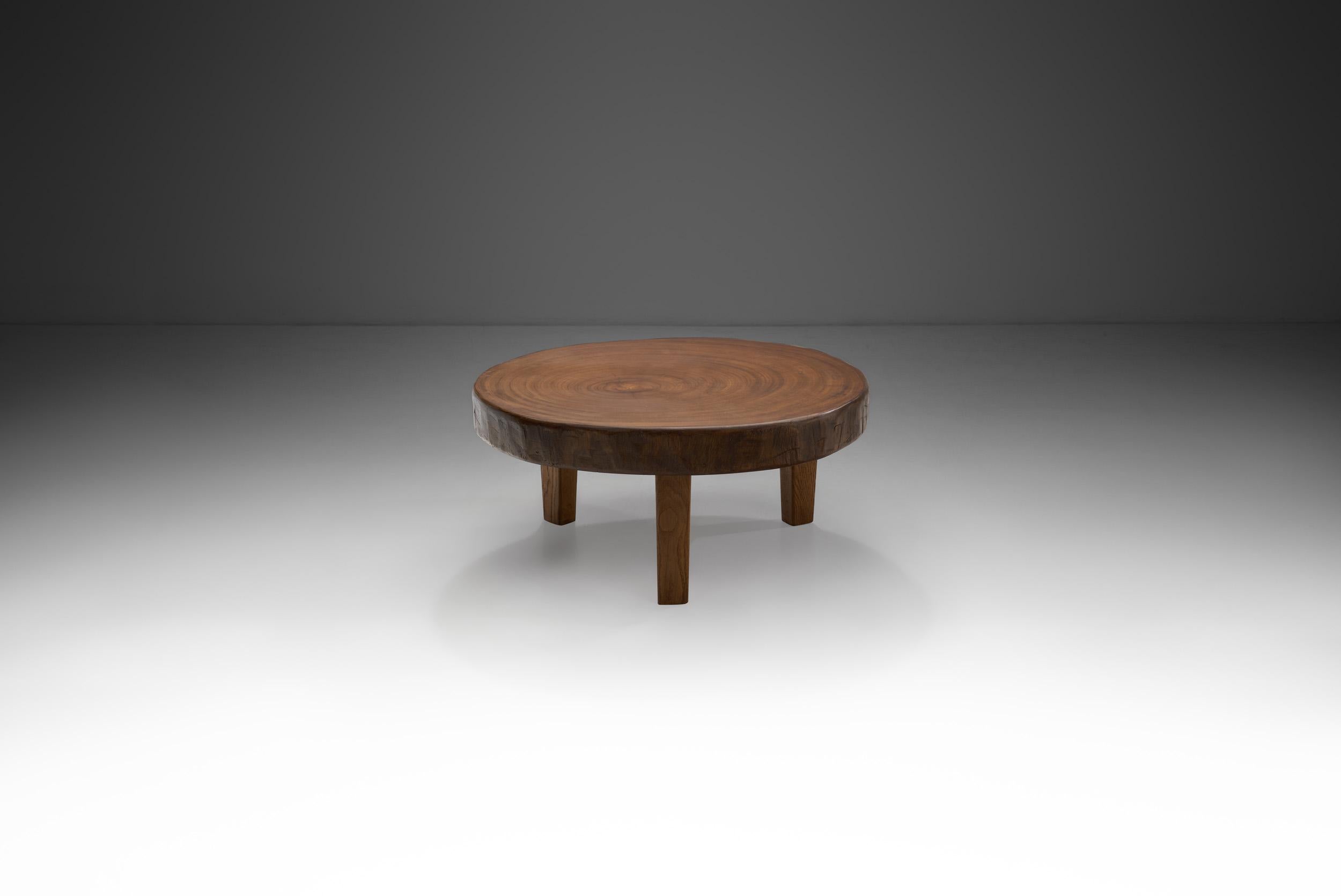 Mid-Century Modern Midcentury Rustic Solid Wood Coffee Table, Europe, circa 1950s For Sale