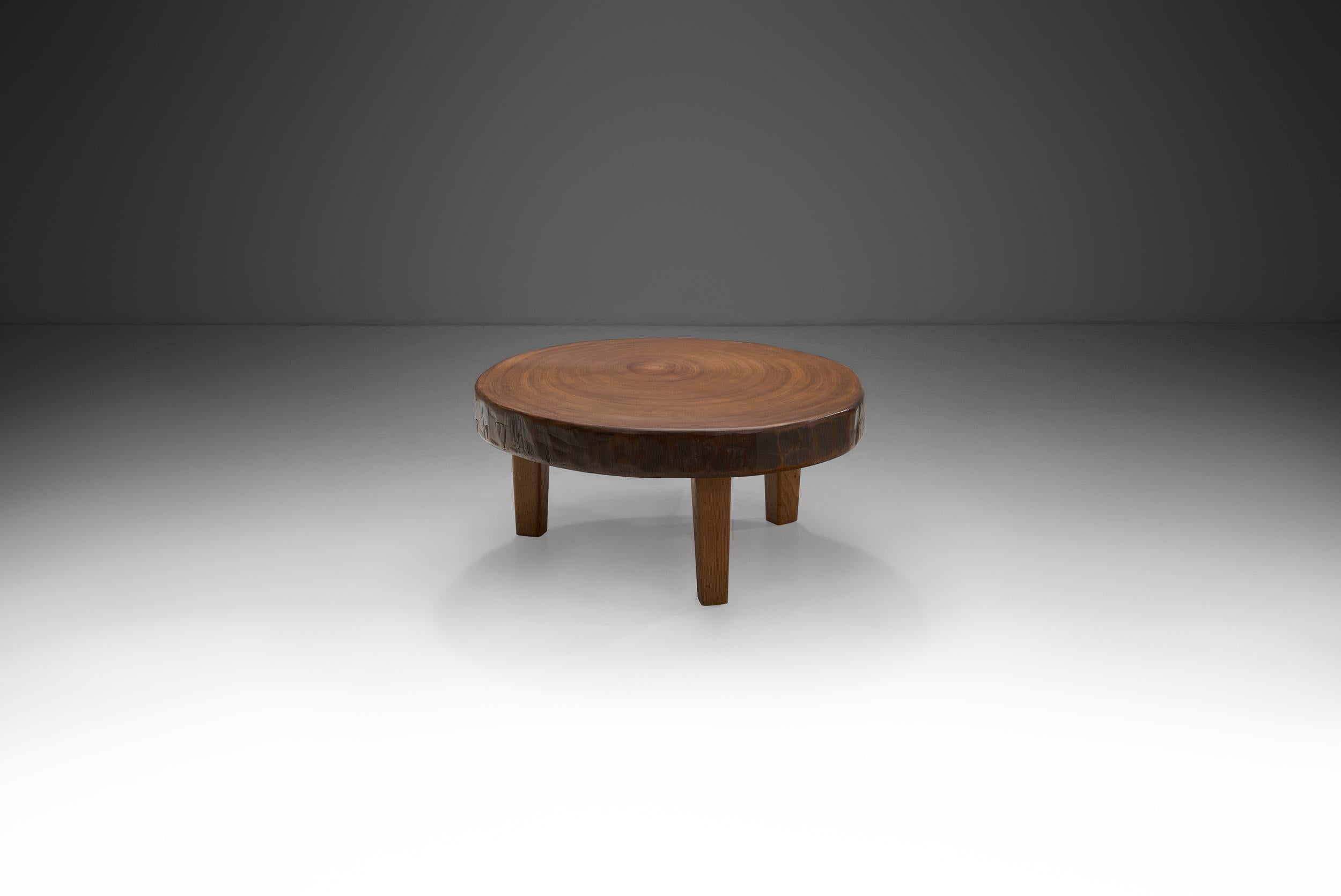 European Midcentury Rustic Solid Wood Coffee Table, Europe, circa 1950s For Sale