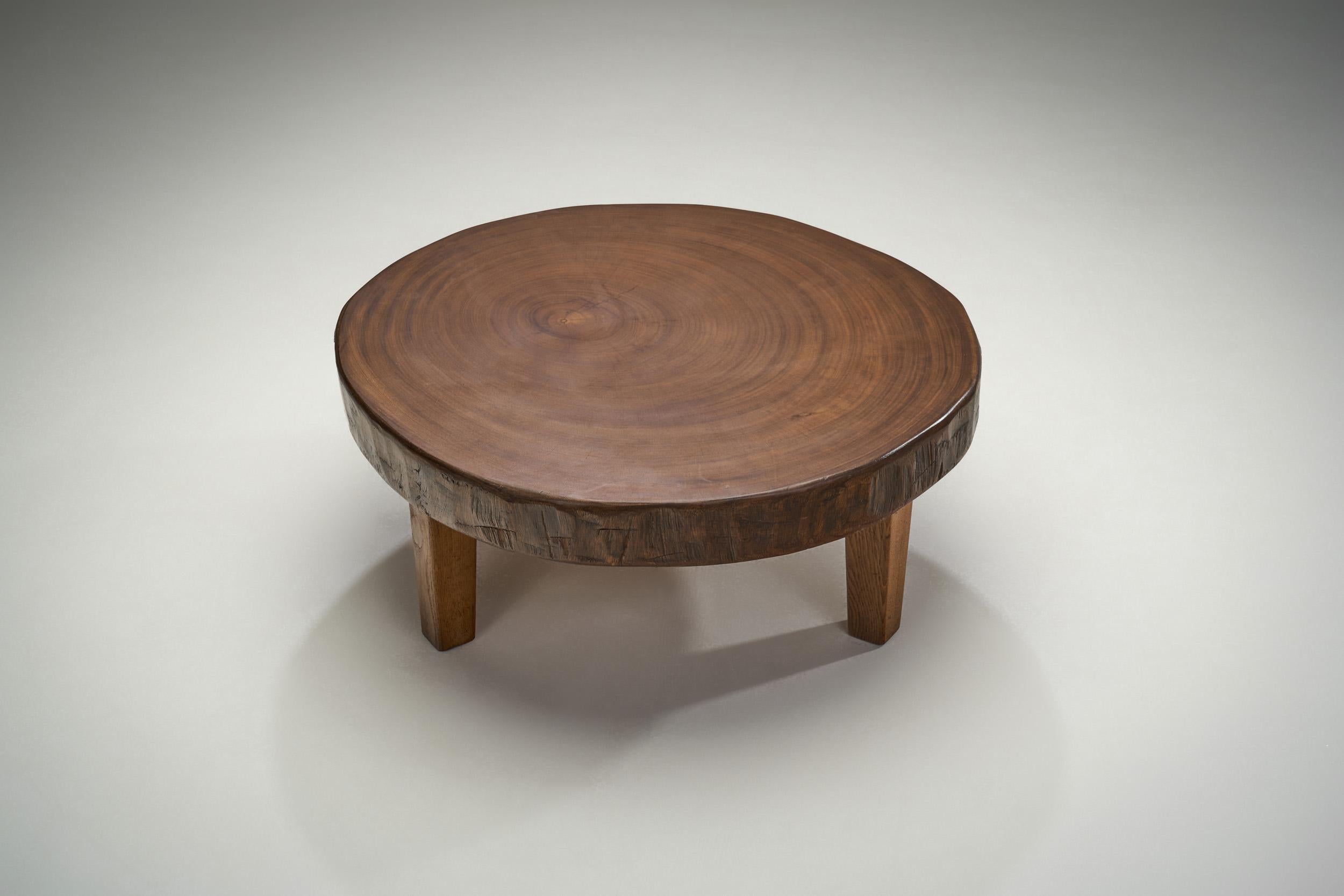 Mid-20th Century Midcentury Rustic Solid Wood Coffee Table, Europe, circa 1950s For Sale