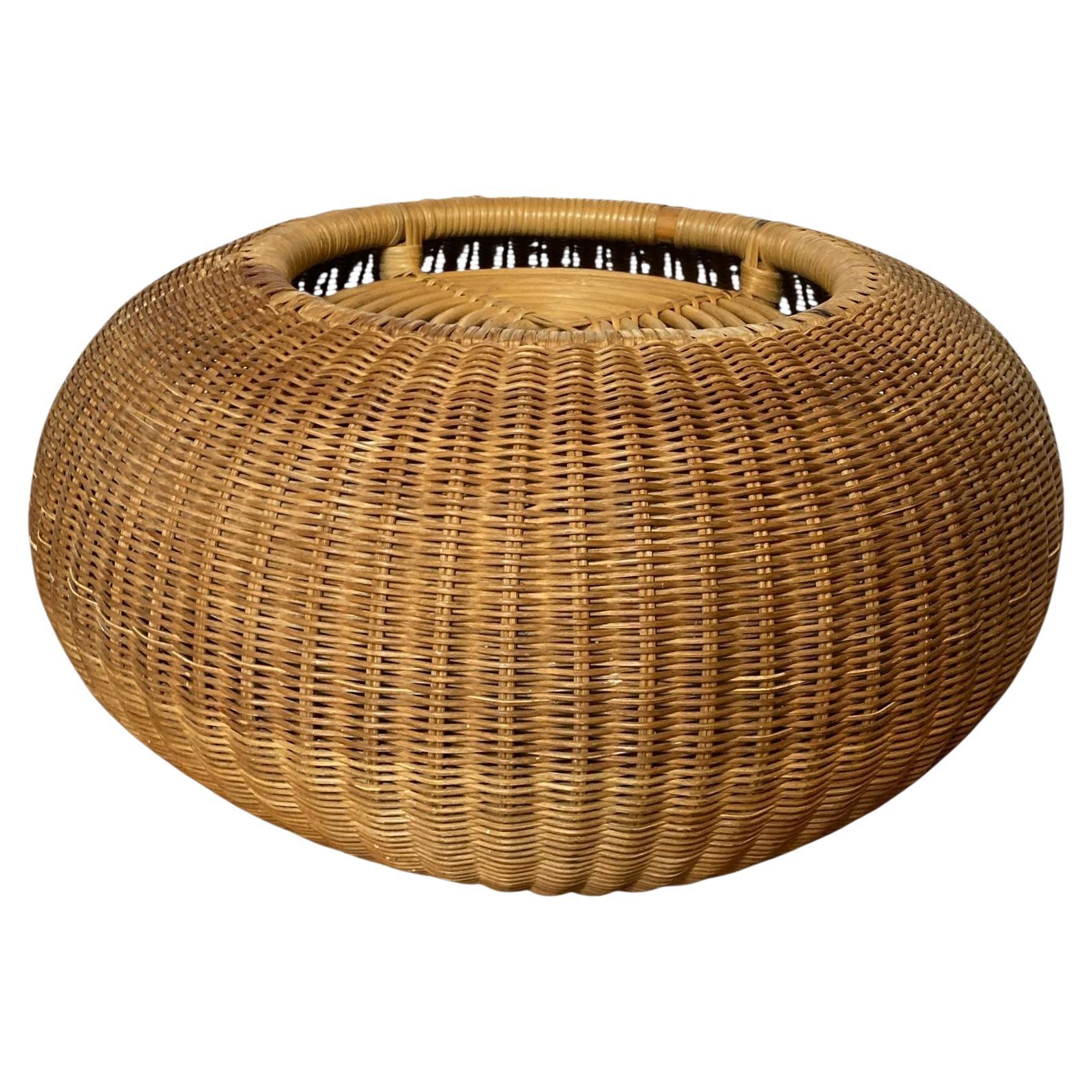 Mid Century Rustic Wicker or Rattan Plant Stand