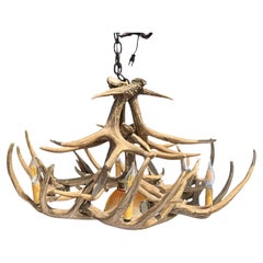 Mid-Century Rustic Woven Antler Chandelier / Light Fixture - 6 Arm