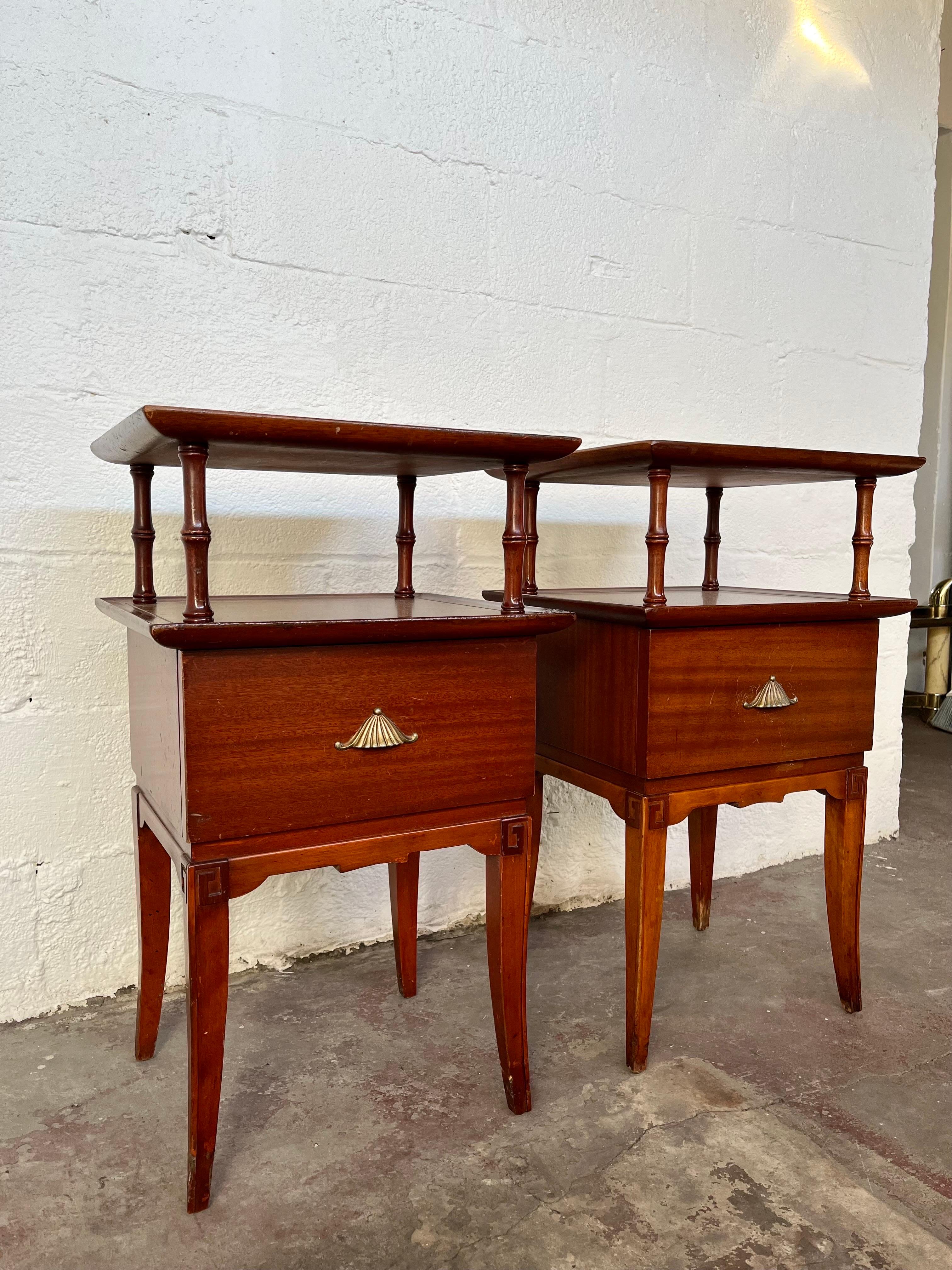 American Mid Century RWay Furniture Chinoiserie Night Stands Pagoda For Sale