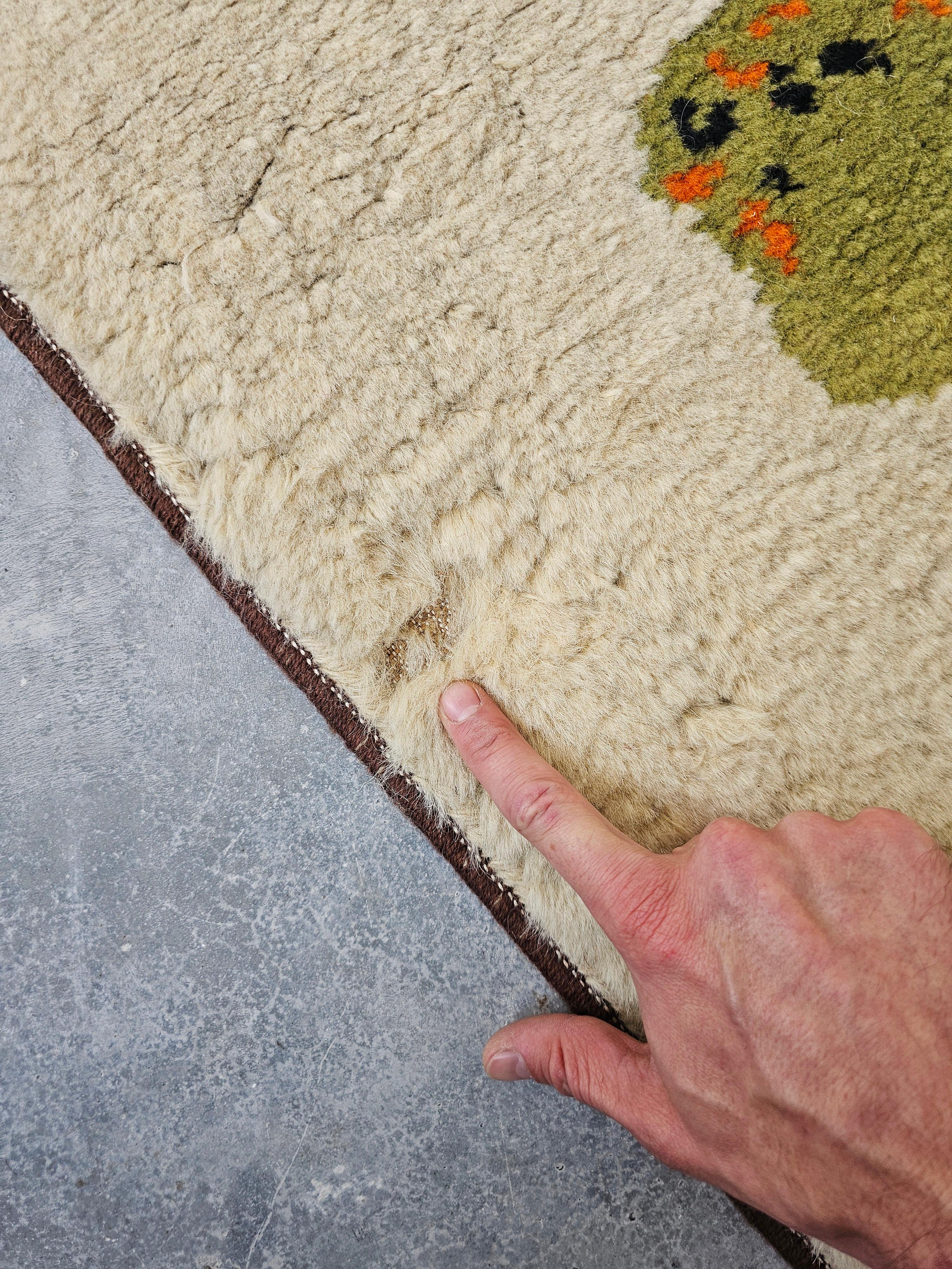 Alfombra Mid Century Rya de Hojer Export Wilton en lana naranja, verde y negra en venta 3