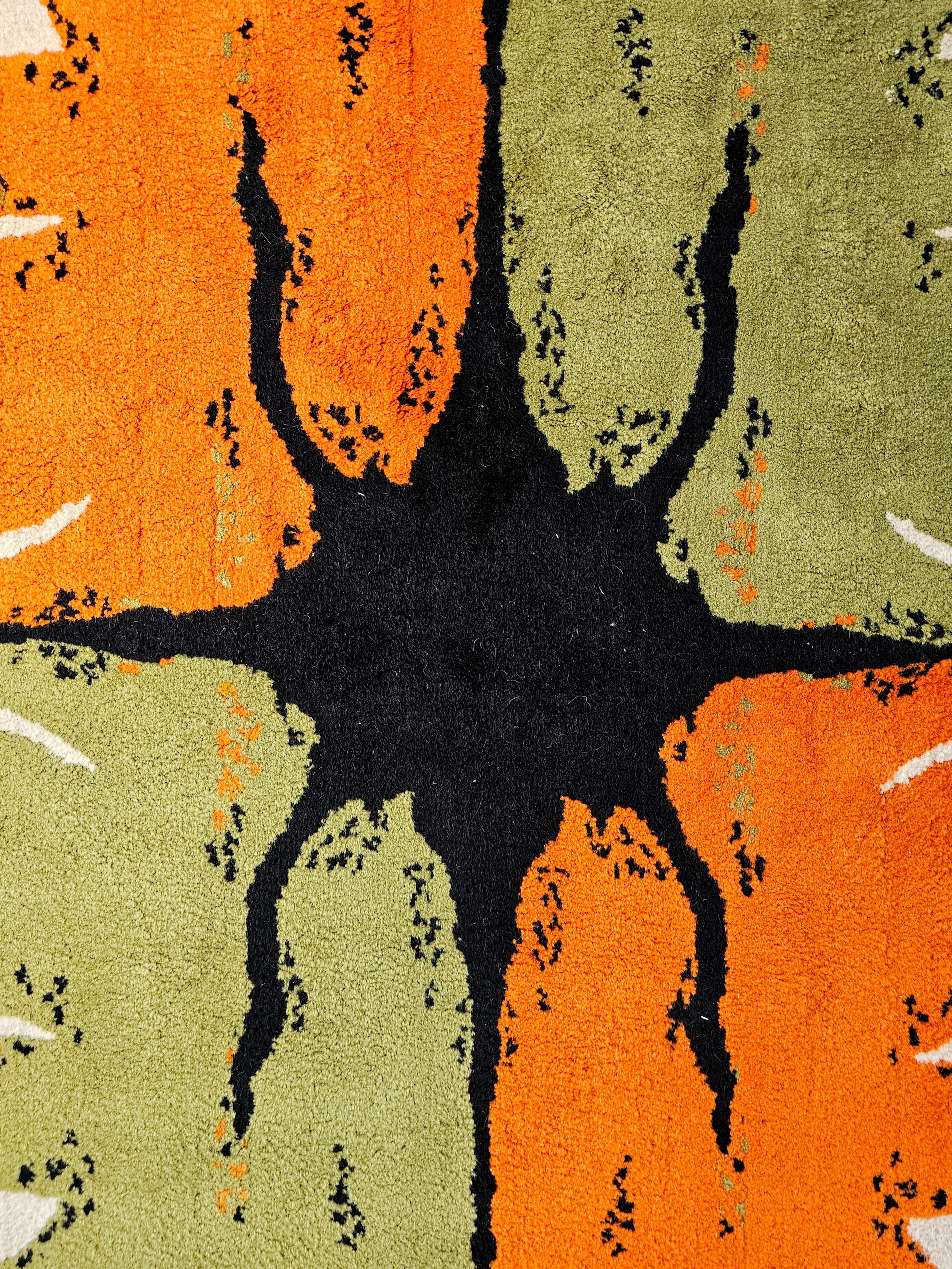Alfombra Mid Century Rya de Hojer Export Wilton en lana naranja, verde y negra en Bueno estado para la venta en Beograd, RS