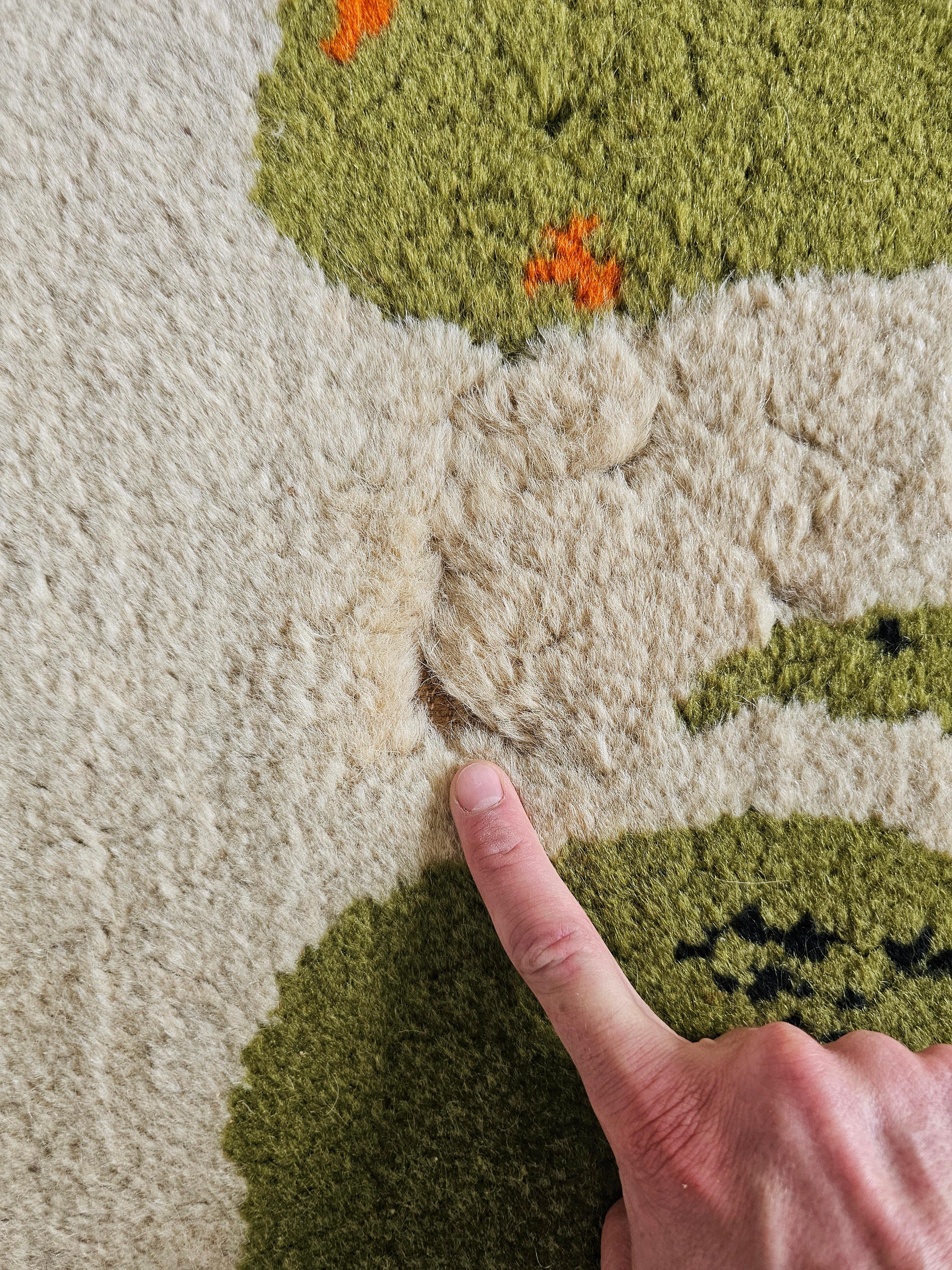 Alfombra Mid Century Rya de Hojer Export Wilton en lana naranja, verde y negra en venta 2