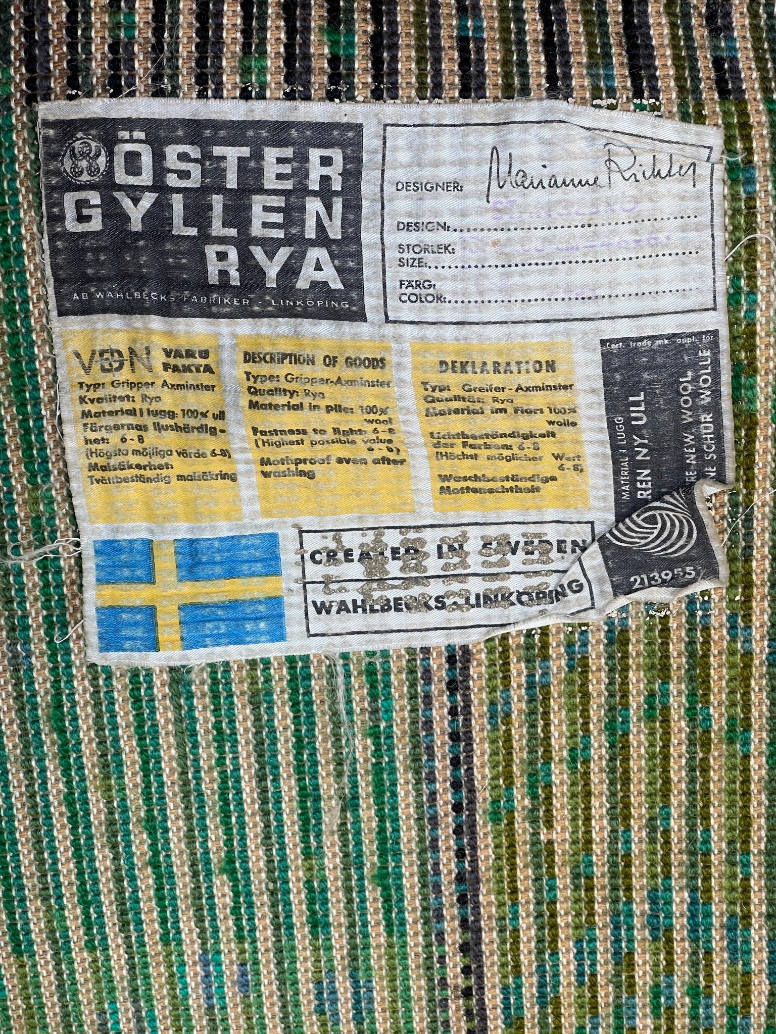 Rya-Teppich aus der Mitte des Jahrhunderts von Marianne Richter für Östergyllen in Schweden  im Zustand „Gut“ im Angebot in København K, 84