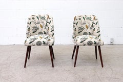 Midcentury Saarinen Style Cocktail Chairs in Leaf Print Fabric