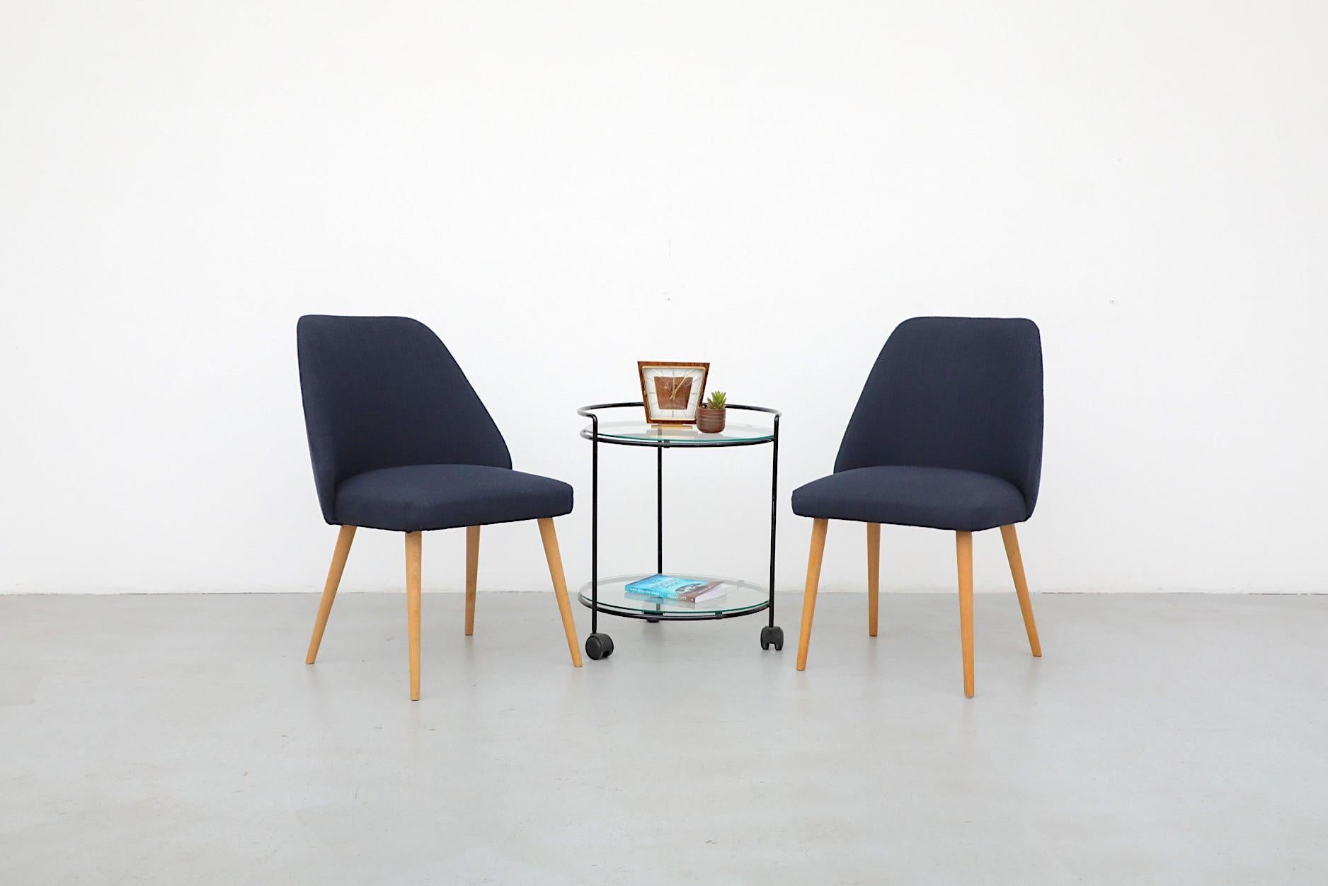 Mid-Century Saarinen Style Cocktail Chairs with Navy Upholstery and Birch Legs For Sale 8