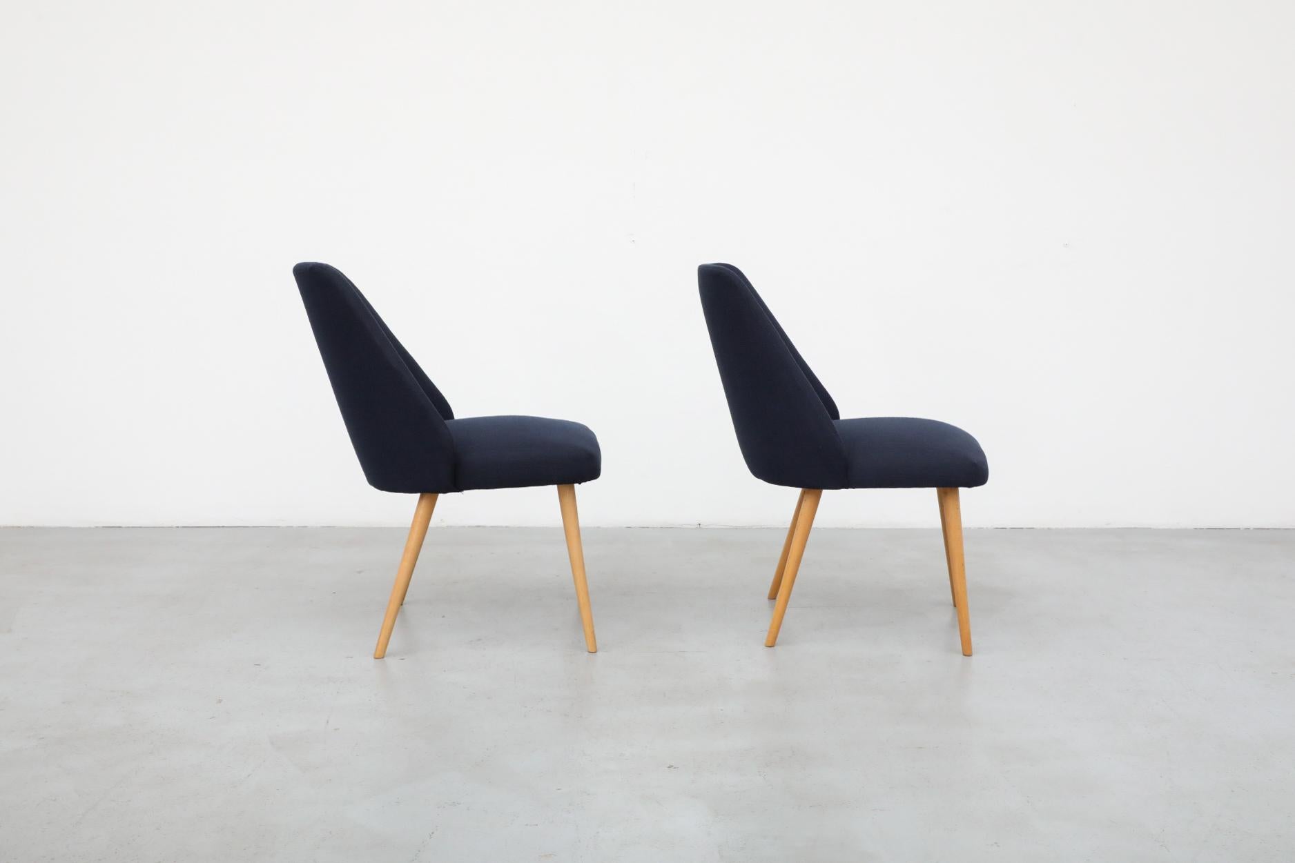 Slovak Mid-Century Saarinen Style Cocktail Chairs with Navy Upholstery and Birch Legs For Sale