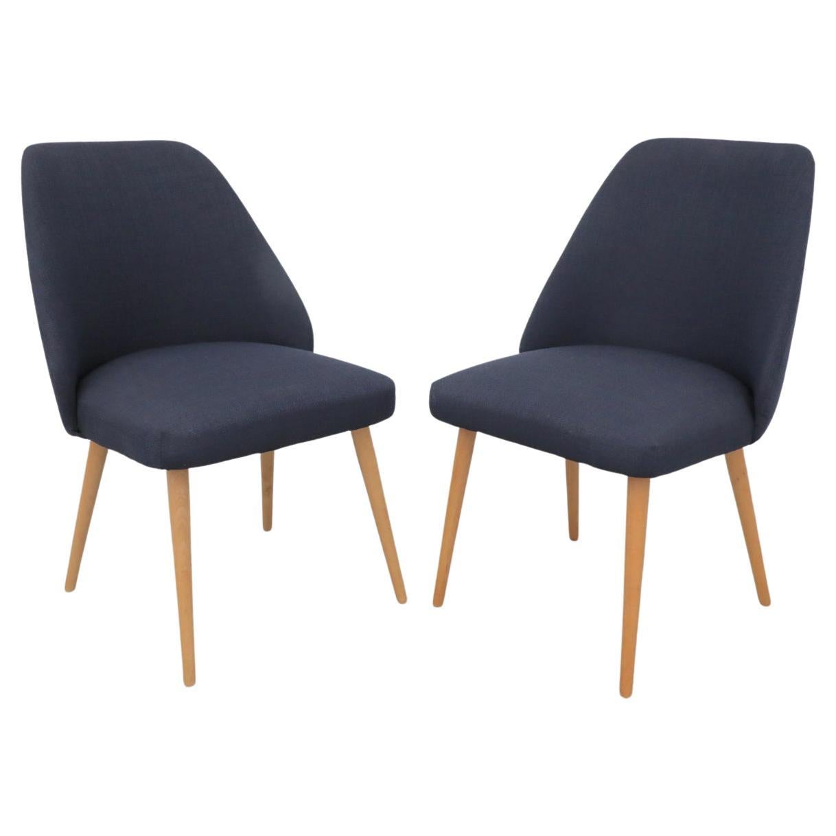 Mid-Century Saarinen Style Cocktail Chairs with Navy Upholstery and Birch Legs For Sale