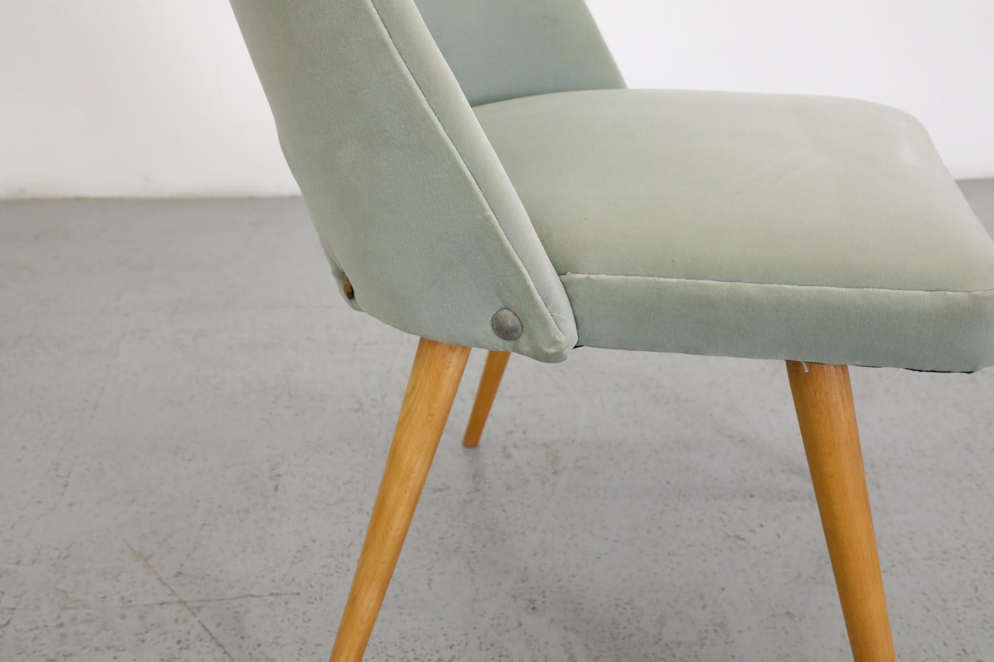 Mid-Century Saarinen Style Dining or Cocktail Chair in Light Teal Velvet For Sale 6