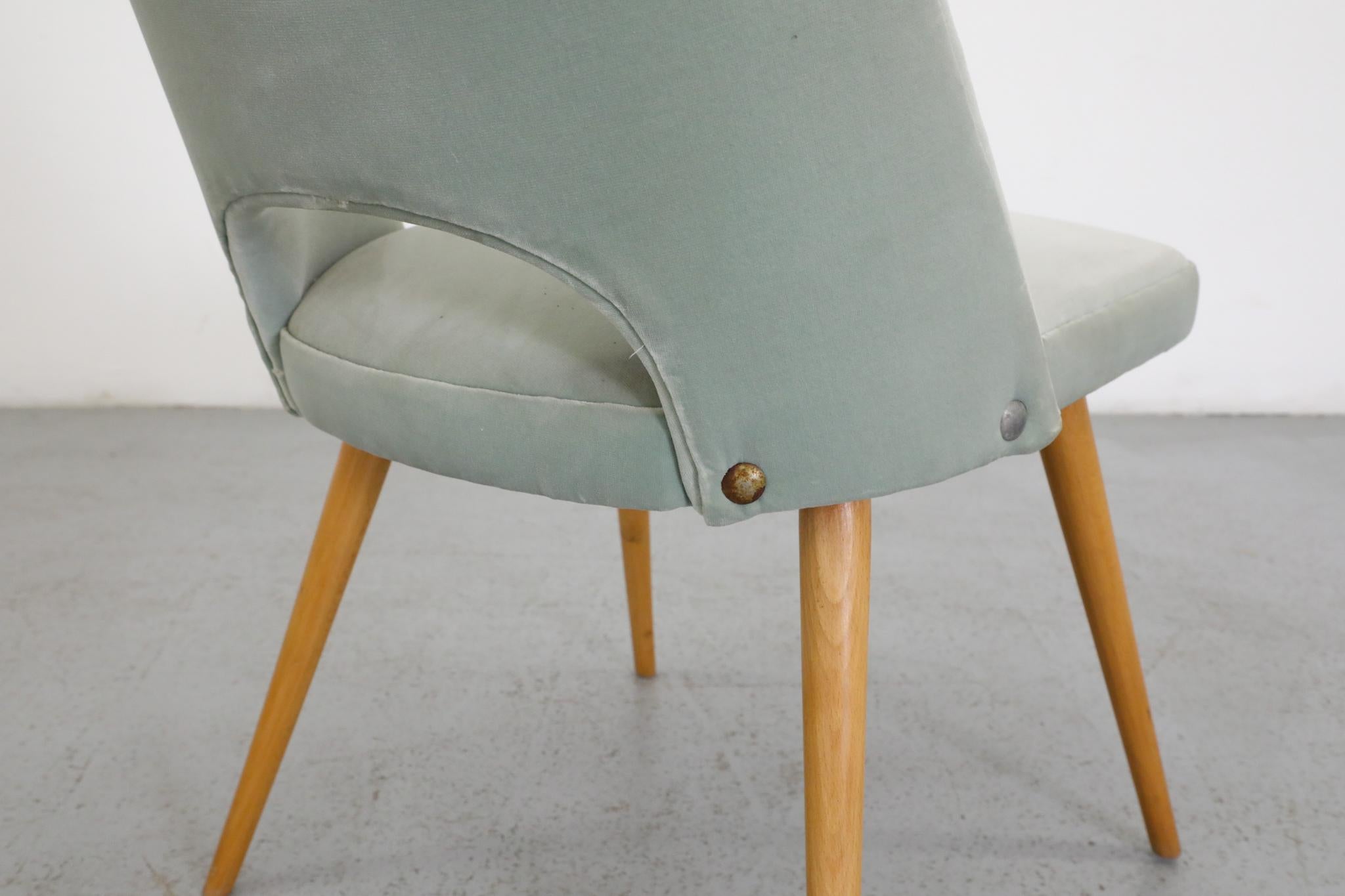 Mid-Century Saarinen Style Dining or Cocktail Chair in Light Teal Velvet For Sale 8