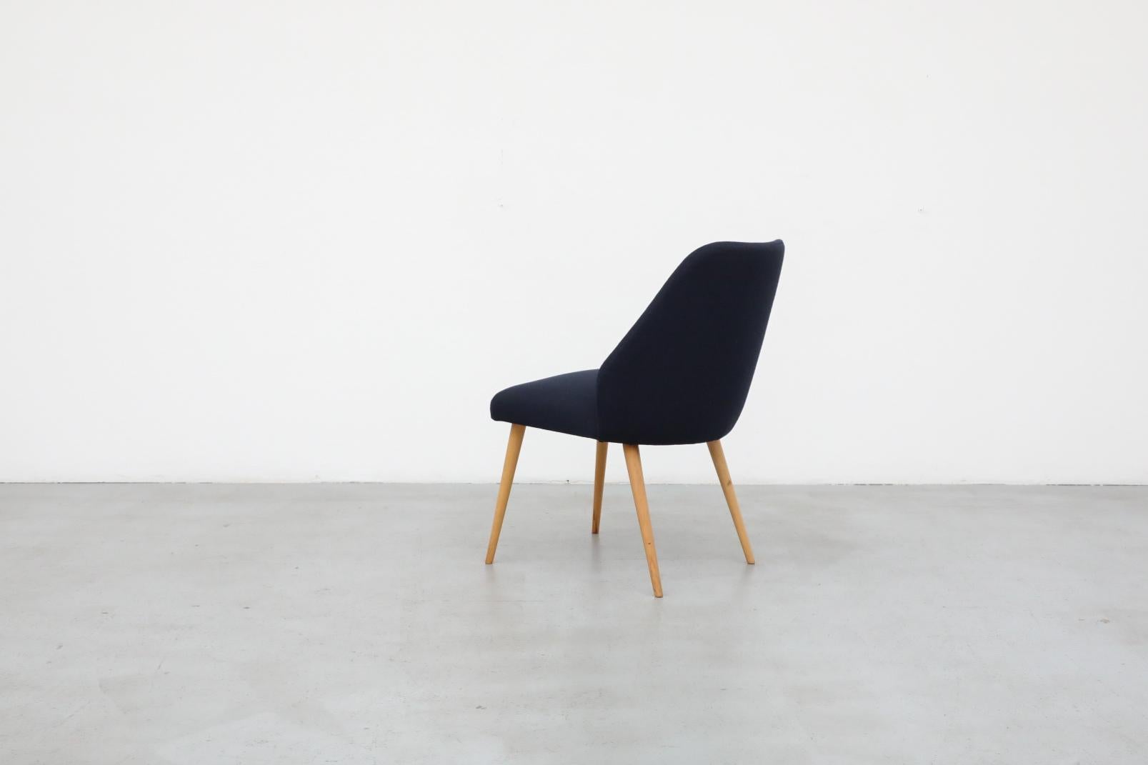 Mid-Century Saarinen Style Navy Upholstered Cocktail Chair with Birch Legs In Good Condition For Sale In Los Angeles, CA