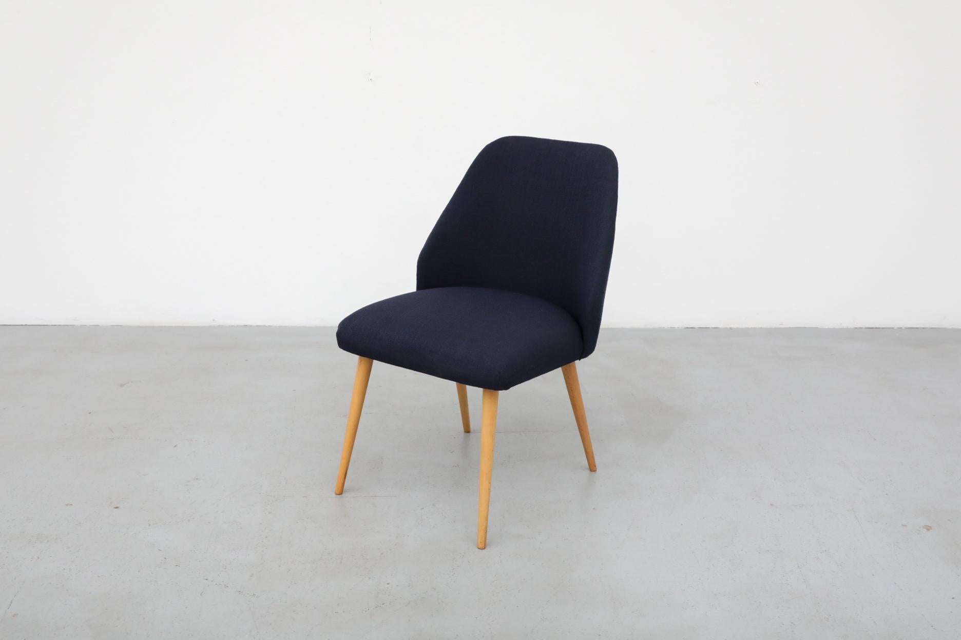 Upholstery Mid-Century Saarinen Style Navy Upholstered Cocktail Chair with Birch Legs For Sale