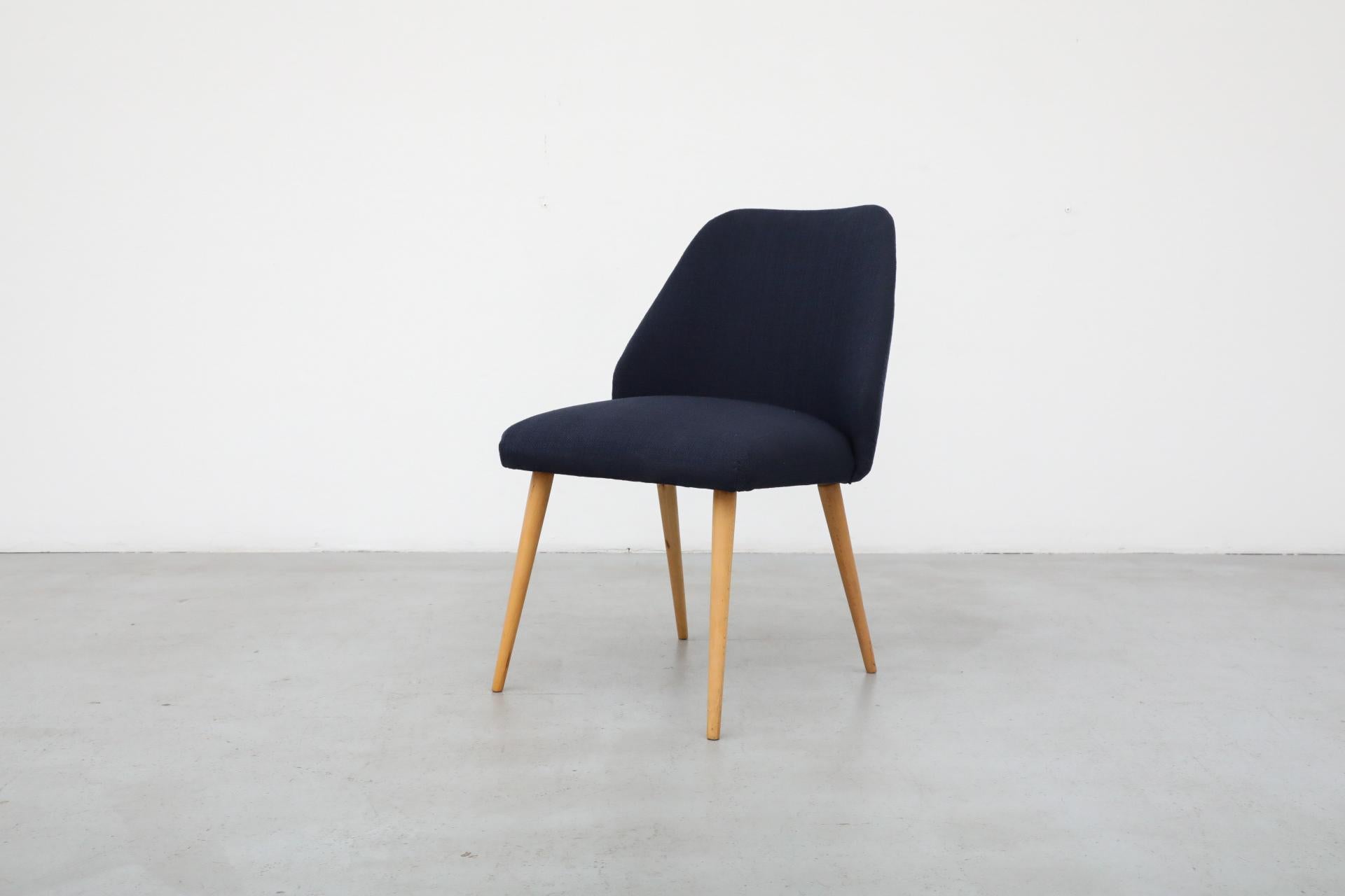 Mid-Century Saarinen Style Navy Upholstered Cocktail Chair with Birch Legs For Sale 1