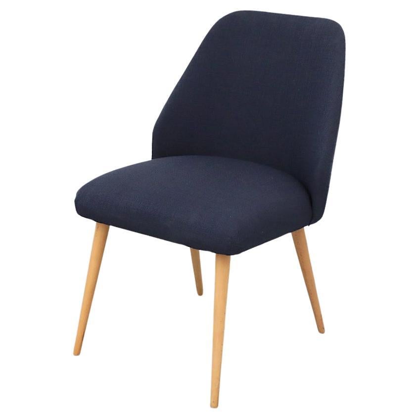 Mid-Century Saarinen Style Navy Upholstered Cocktail Chair with Birch Legs