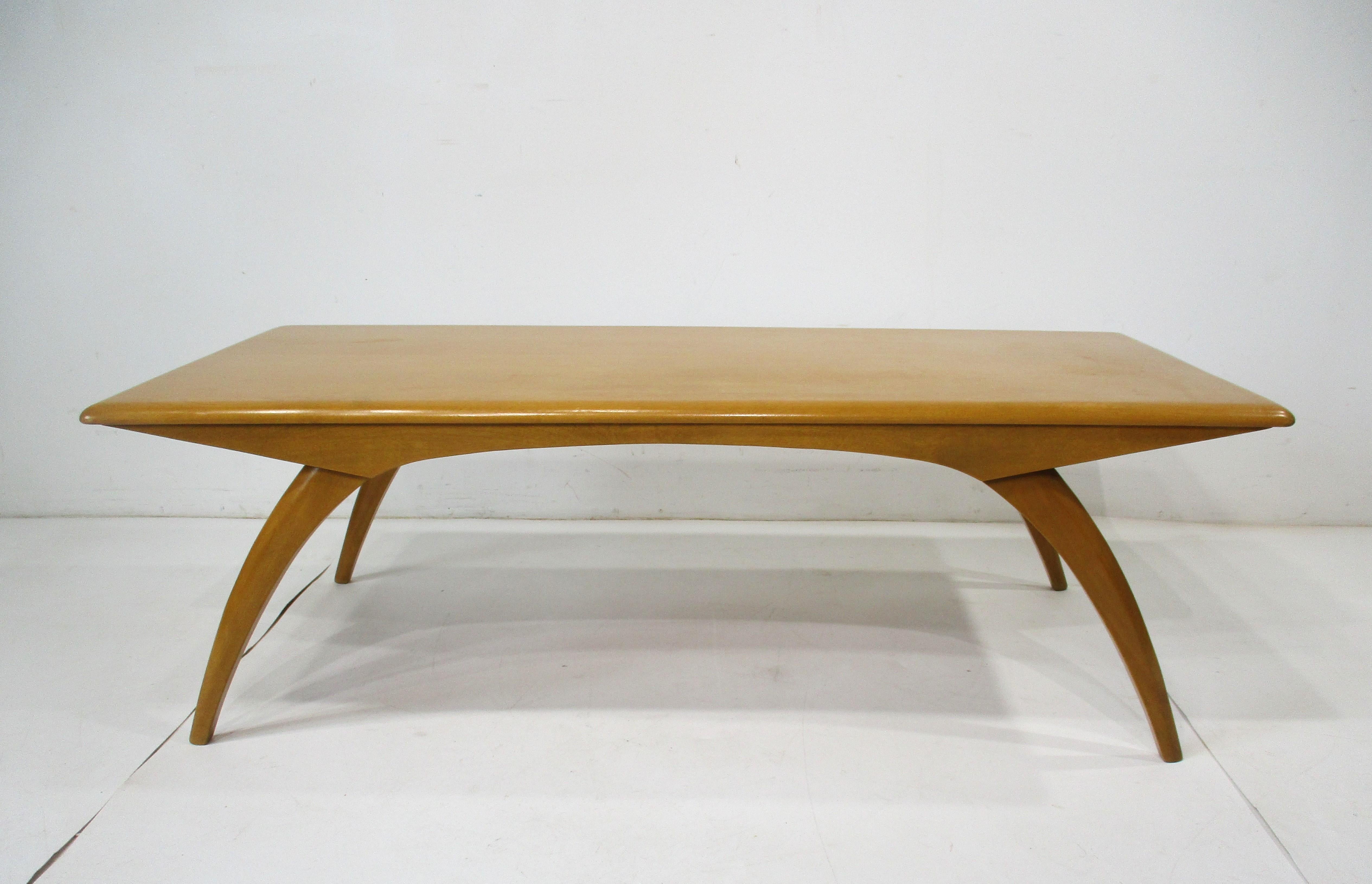 Heywood Wakefield Mid Century Saber Leg Coffee Table by Leo Jiranek 3