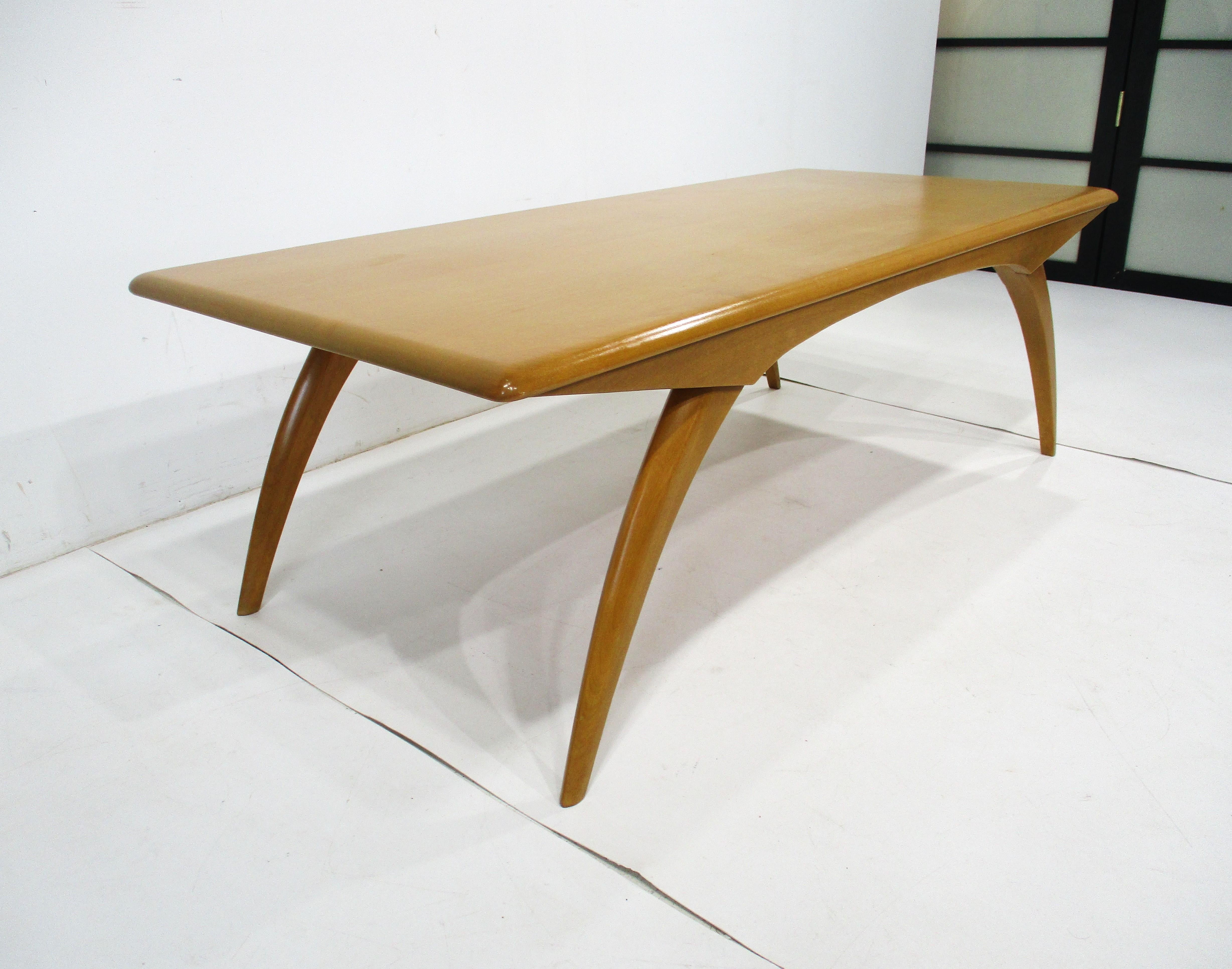 Maple Heywood Wakefield Mid Century Saber Leg Coffee Table by Leo Jiranek